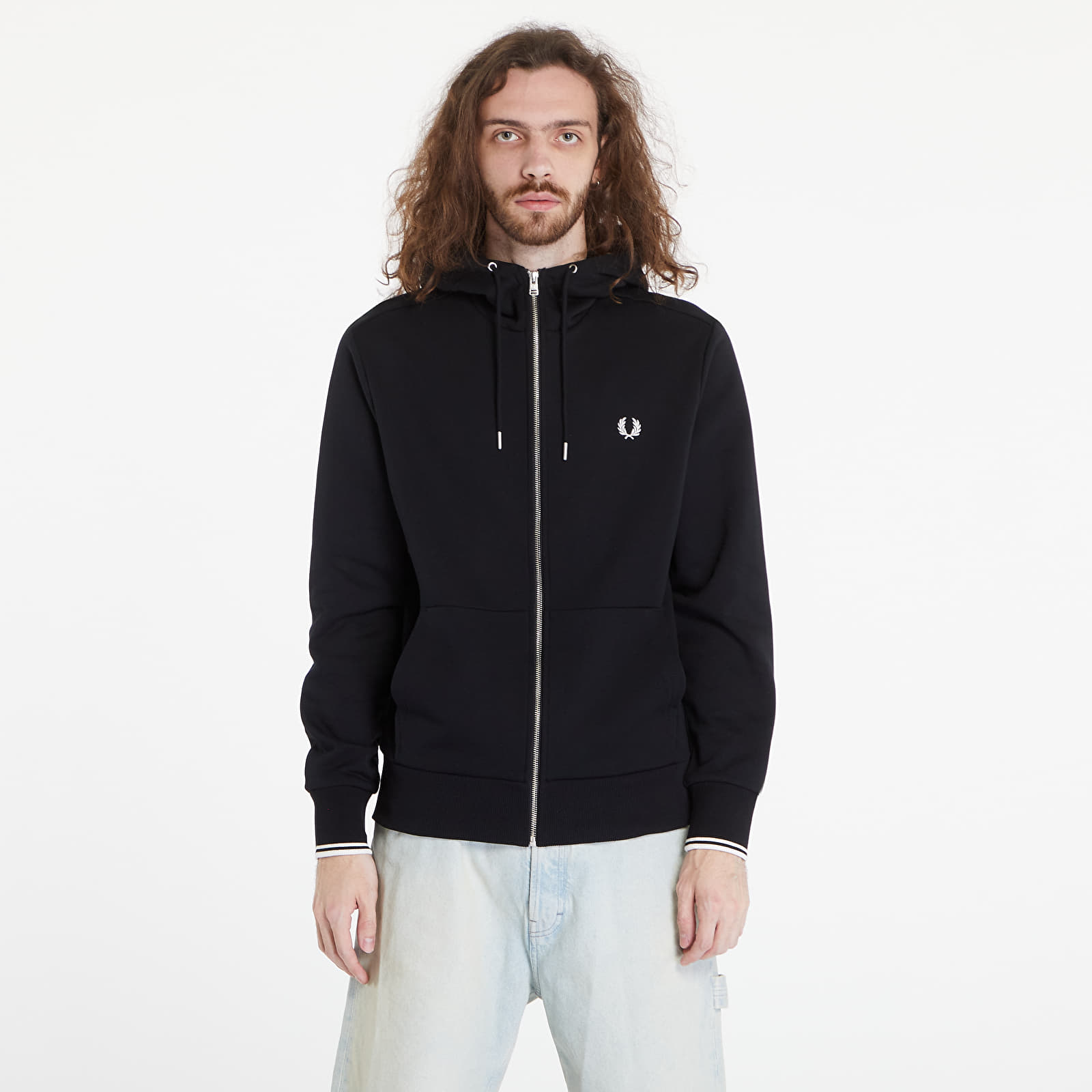 Mikiny FRED PERRY Hooded Zip Through Sweatshirt Black