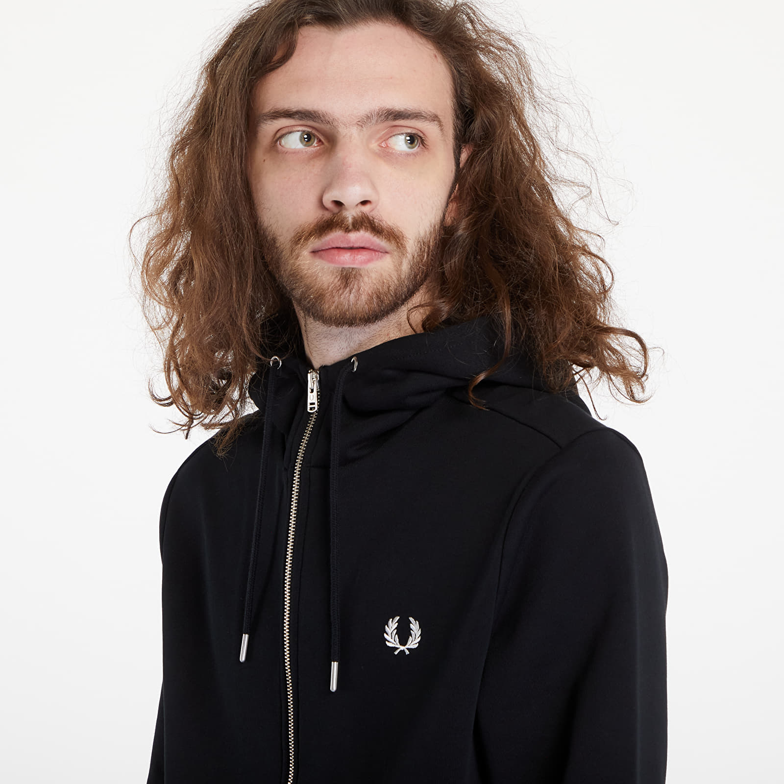 Mikiny FRED PERRY Hooded Zip Through Sweatshirt Black