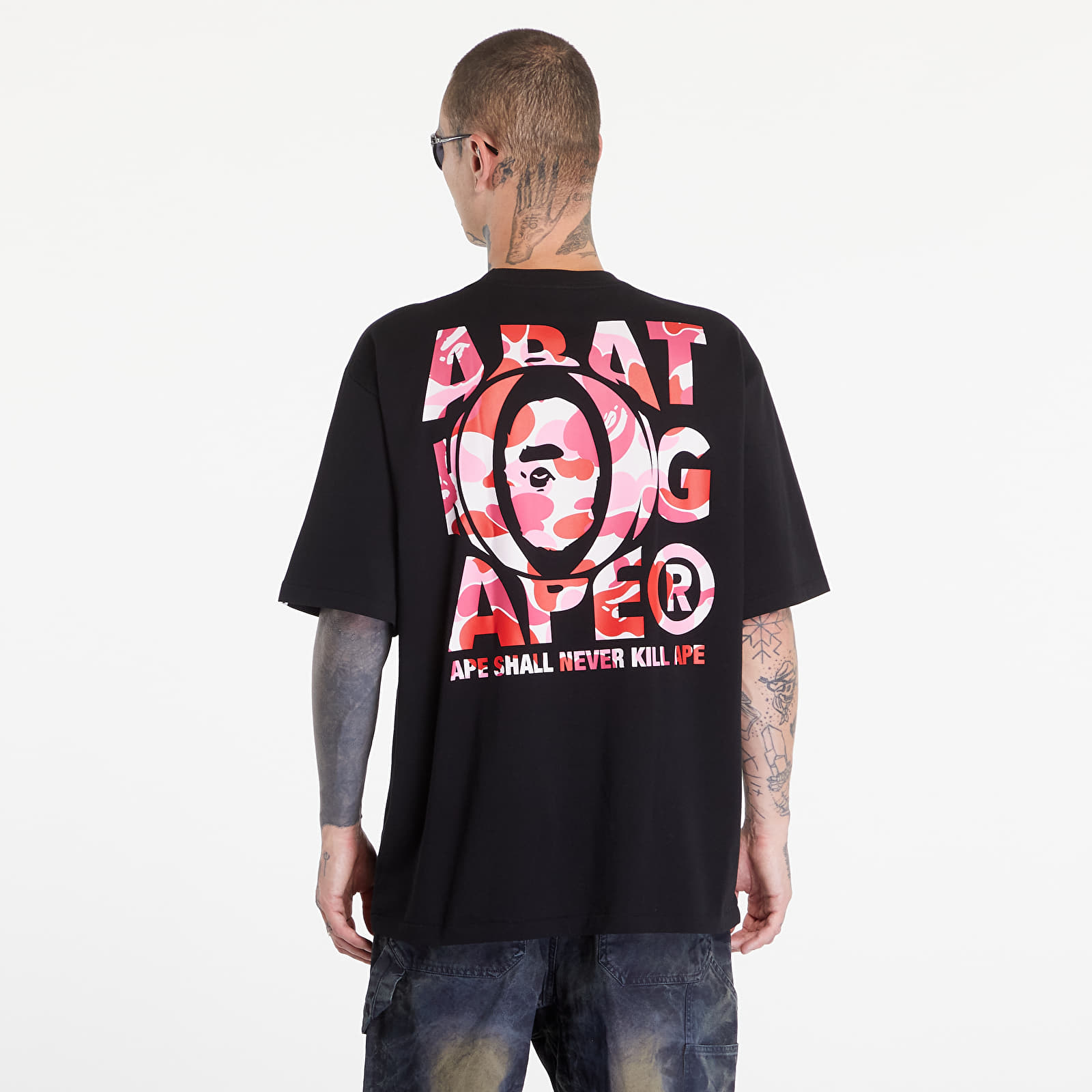 Marškinėliai A BATHING APE Abc Camo Ape Head Relaxed Fit Short Sleeve Tee Black