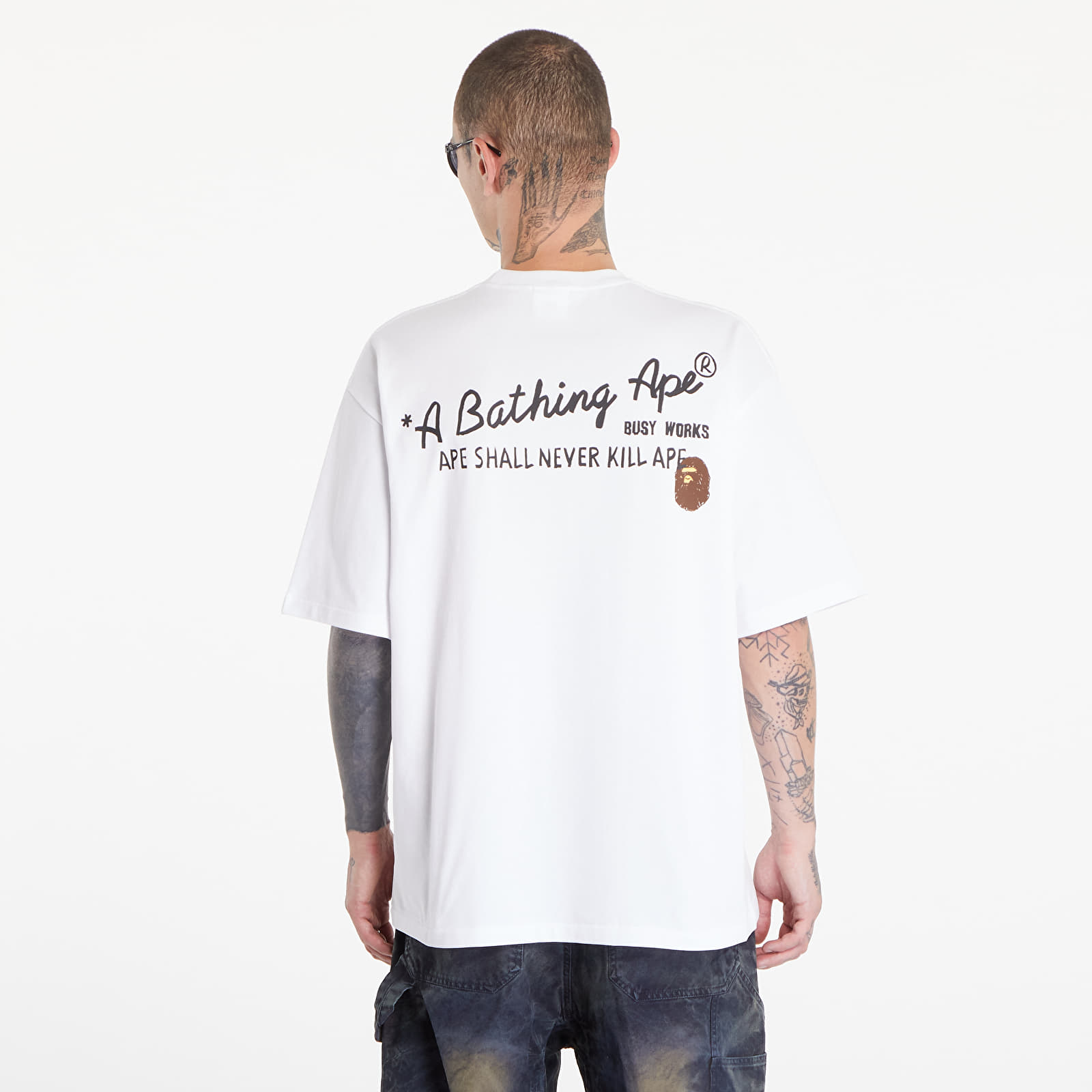 Pólók A BATHING APE Hand Draw Bape Relaxed Fit Short Sleeve Tee White