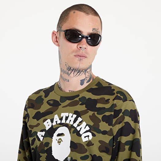 T shirts A BATHING APE 1St Camo College Long Sleeve Tee Green Footshop