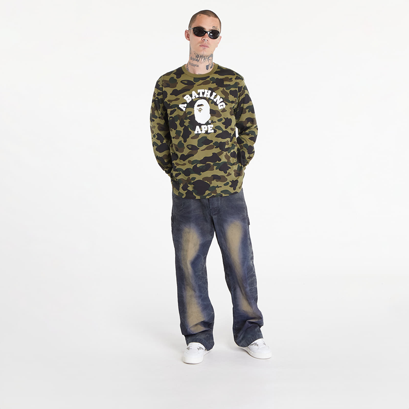 Tricouri A BATHING APE 1St Camo College Long Sleeve Tee Green