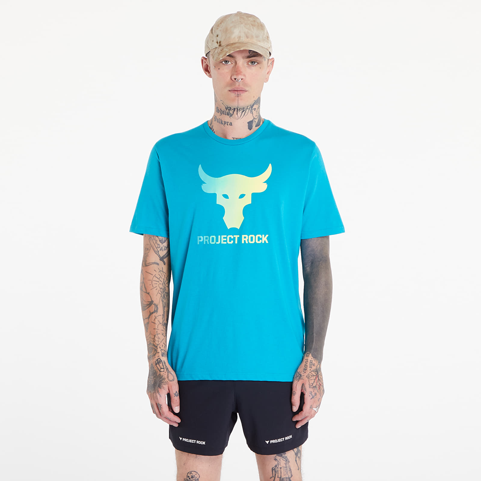 T Shirts Under Armour Project Rock Payoff Graphic Short Sleeve Tee Circuit Teal Radial Turquoise High Vis Yellow Footshop