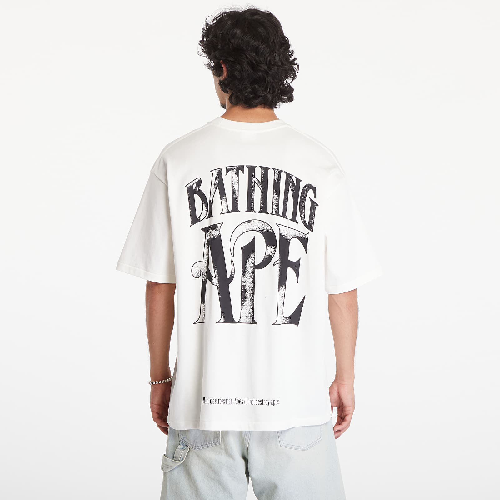 T-paidat A BATHING APE Screen Print Logo Relaxed Fit Short Sleeve Tee Ivory