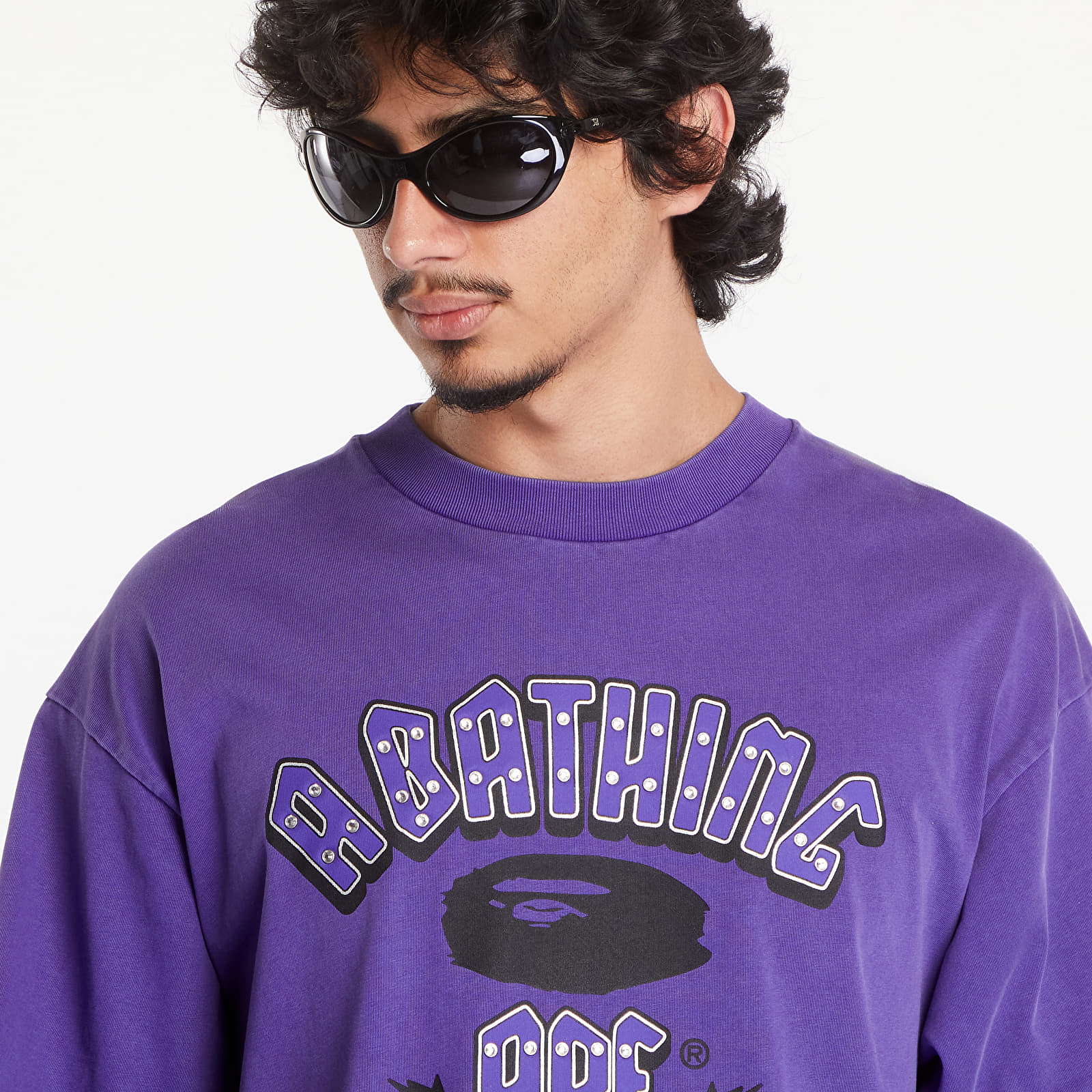 Trička A BATHING APE Garment Dye Rhinestone Logo Relaxed Fit Short Sleeve Tee Purple