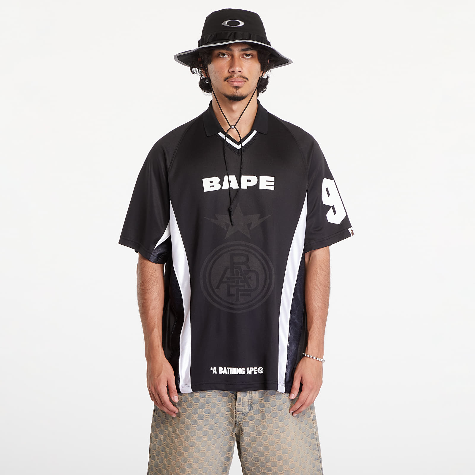 Jerseys A BATHING APE Multi Logo Relaxed Fit Soccer Jersey M Black Footshop