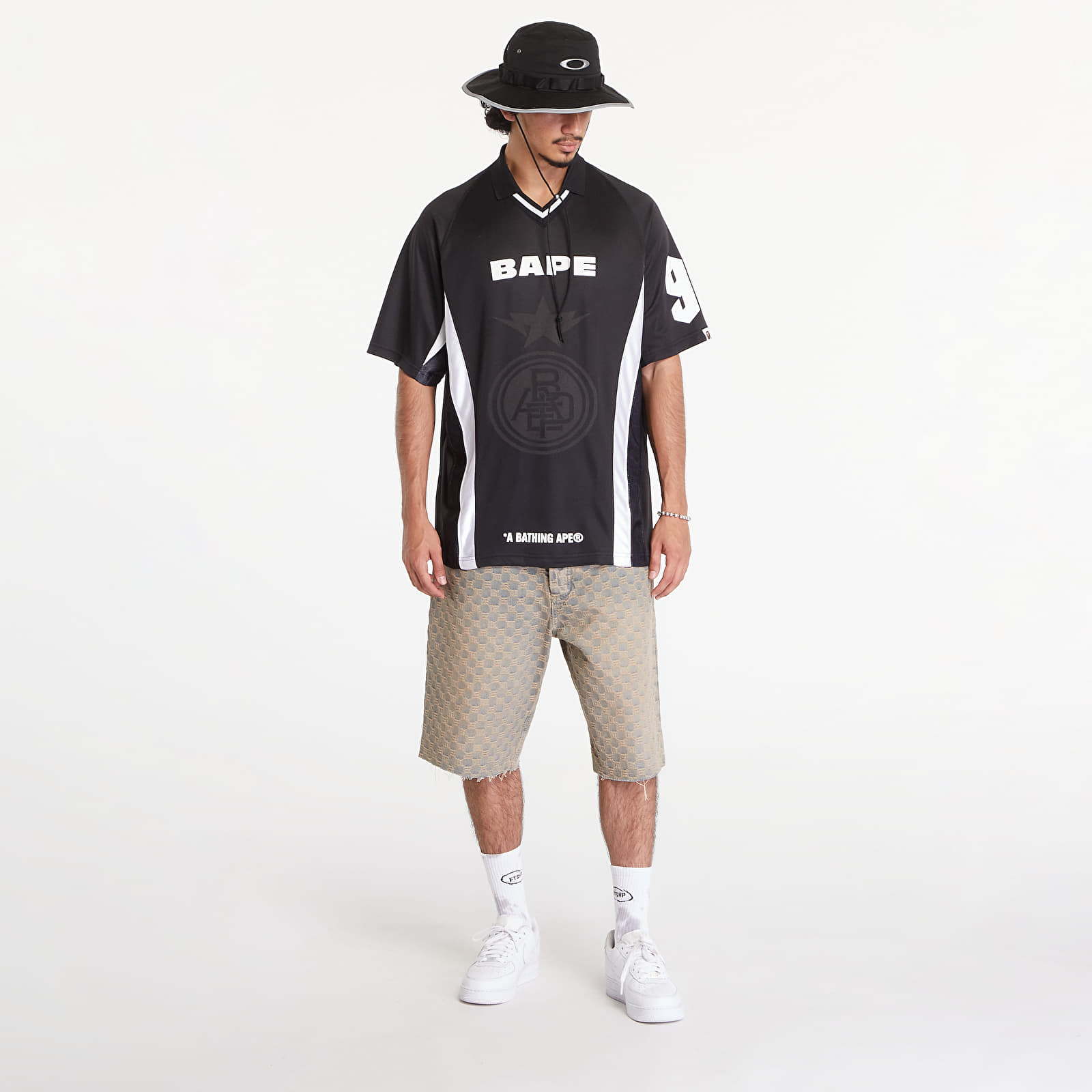Jerseys A BATHING APE Multi Logo Relaxed Fit Soccer Jersey M Black Footshop
