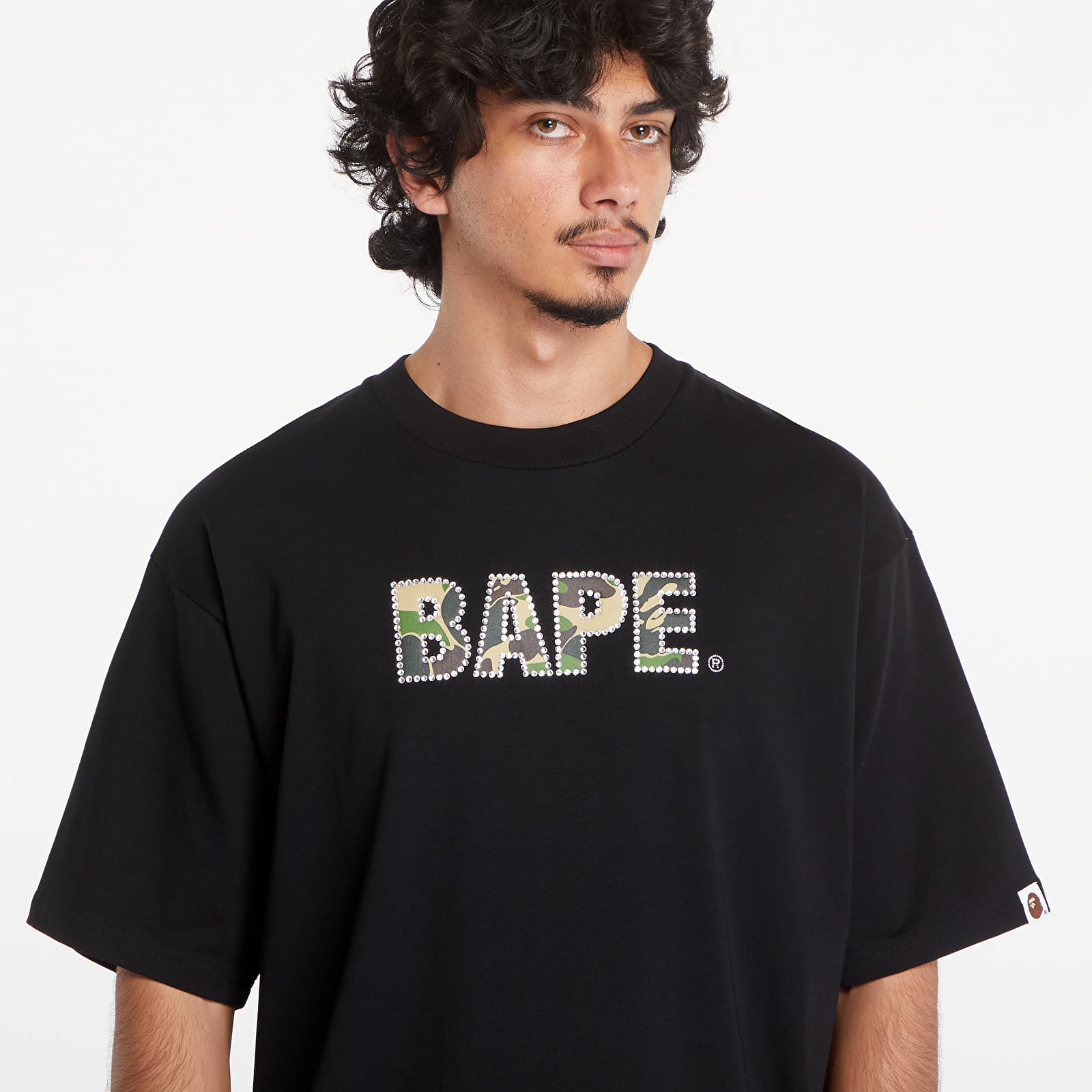T-paidat A BATHING APE Rhinestone Logo Relaxed Fit Short Sleeve Tee Black
