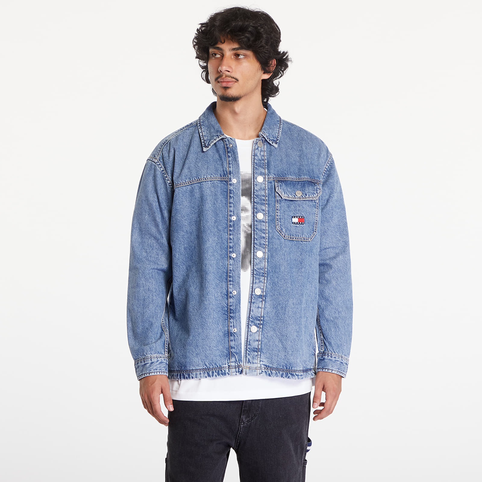 Marškiniai Tommy Jeans Essential Denim Overshirt Mid Indigo