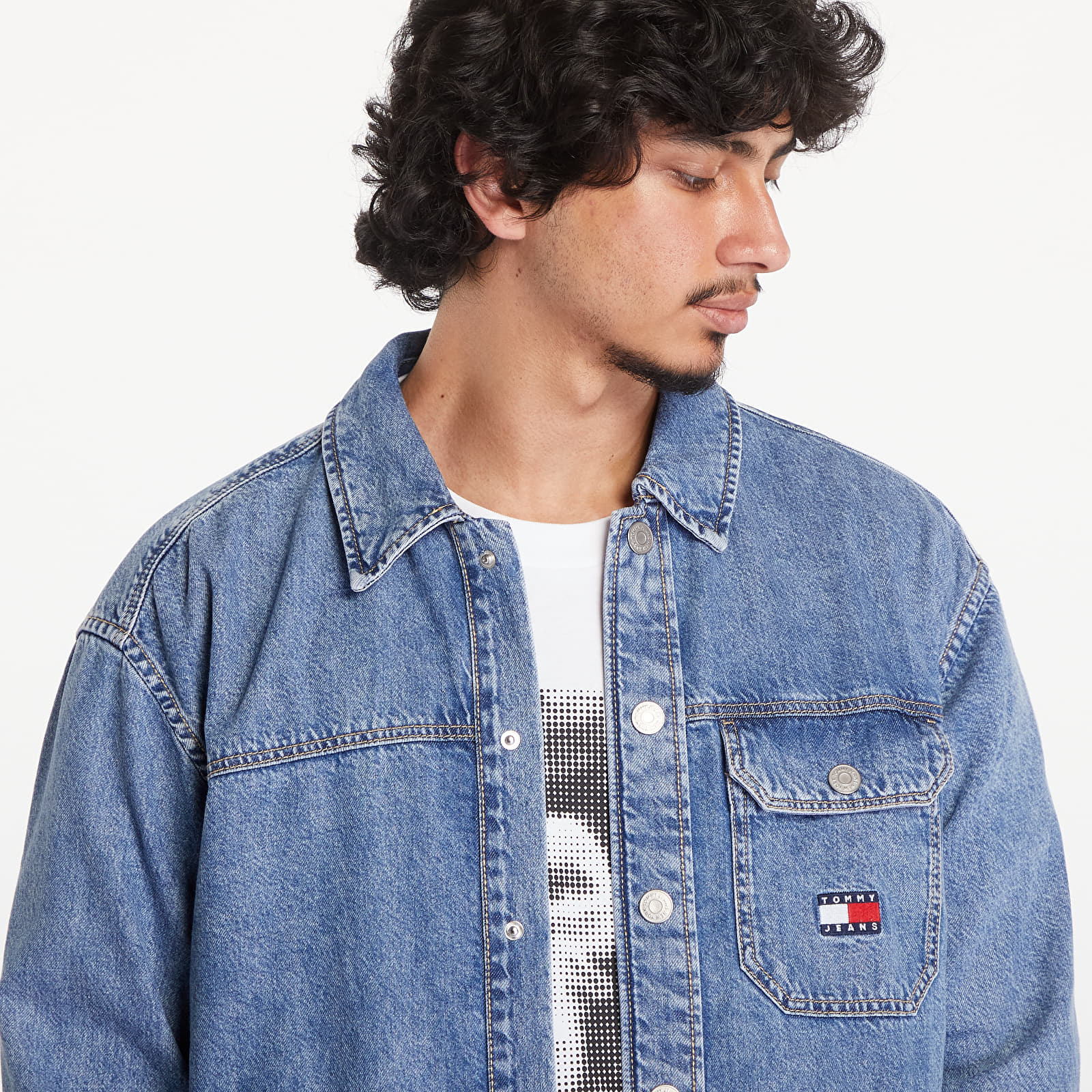 Marškiniai Tommy Jeans Essential Denim Overshirt Mid Indigo
