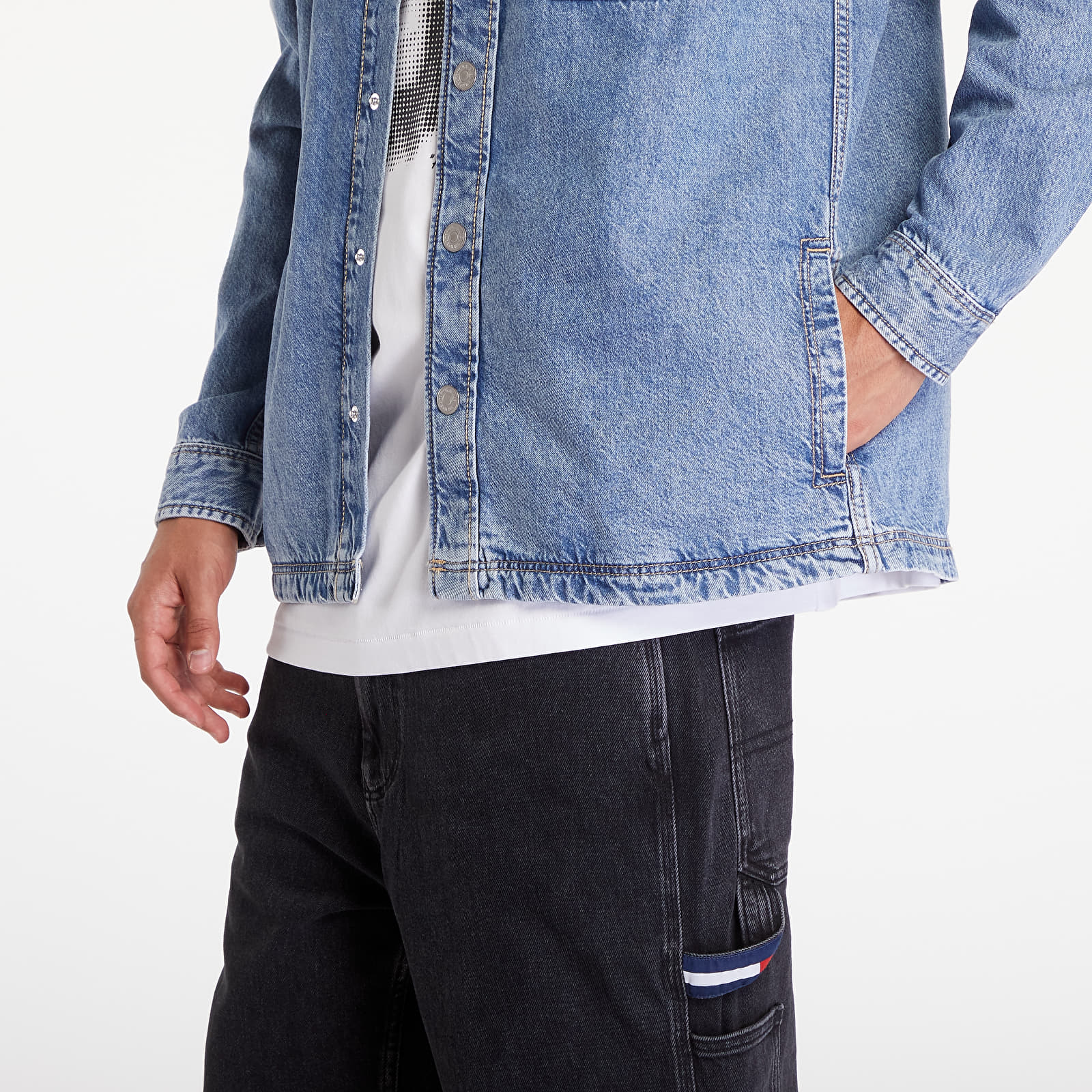 Marškiniai Tommy Jeans Essential Denim Overshirt Mid Indigo