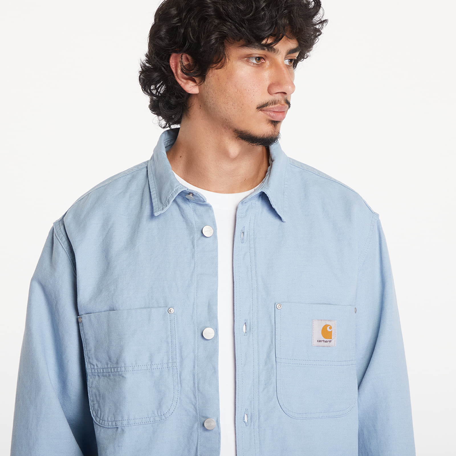 Pánské bundy Carhartt WIP Walter Shirt Jacket UNISEX Misty Sky Rinsed