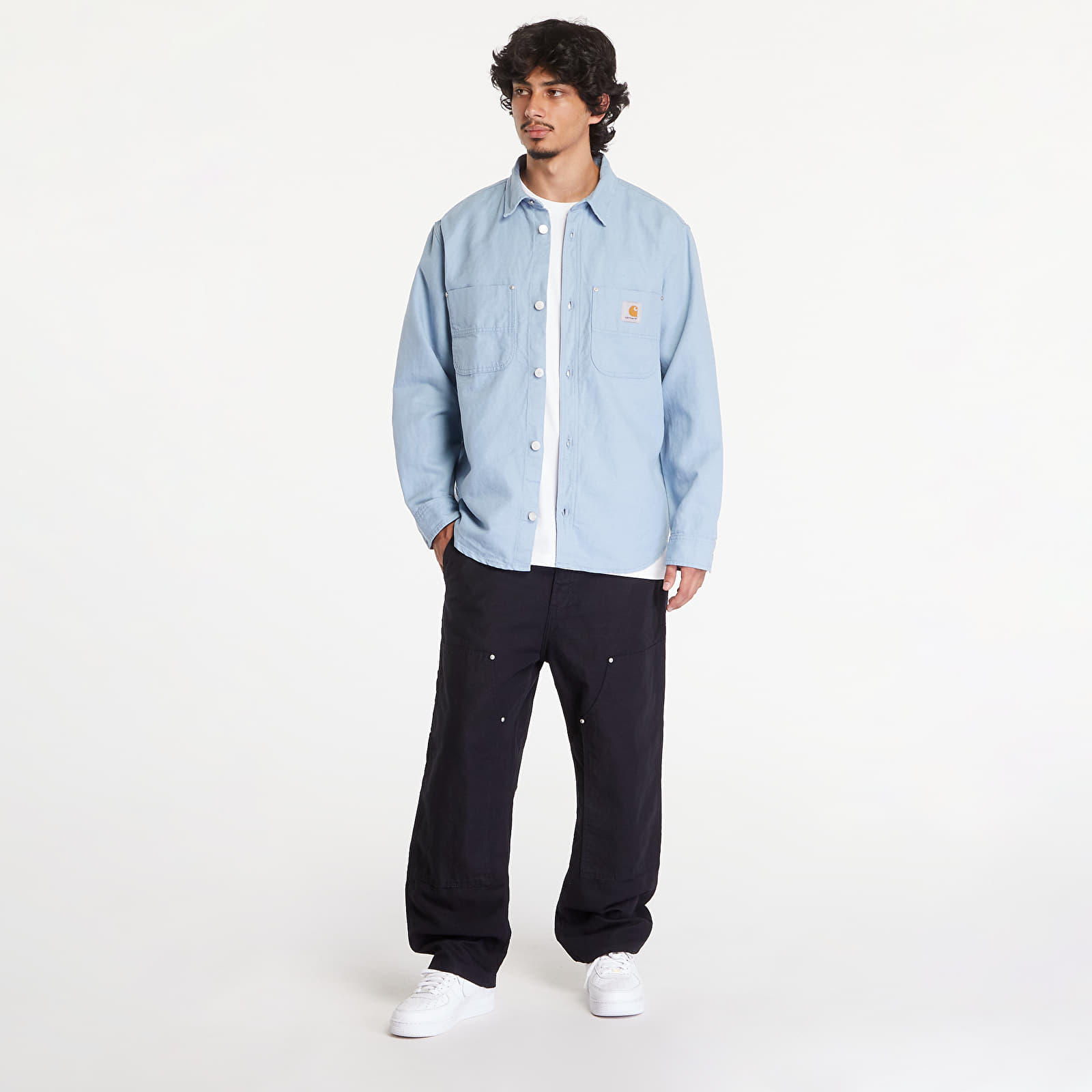 Pánské bundy Carhartt WIP Walter Shirt Jacket UNISEX Misty Sky Rinsed