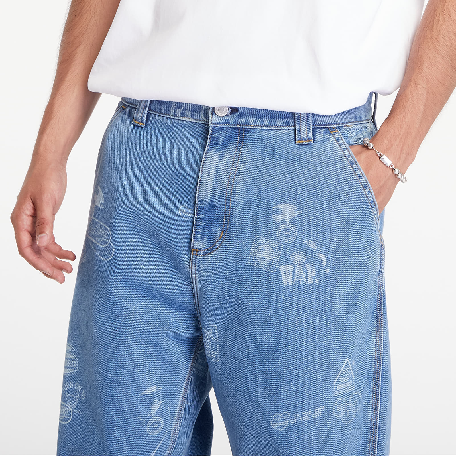 Férfi nadrágok Carhartt WIP Stamp Pant Stamp Print/ Blue Bleached
