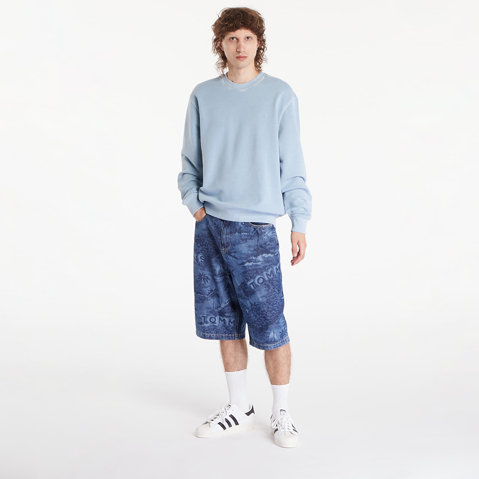 Bluzy Carhartt WIP Duster Script Sweatshirt UNISEX Misty Sky Garment Dyed