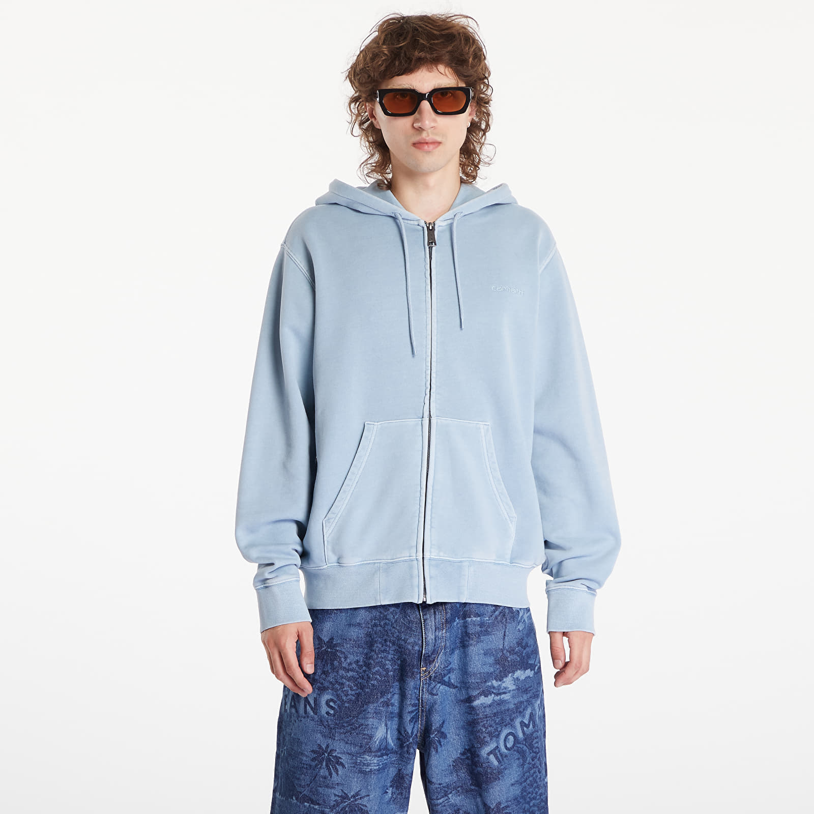 Hanorac Carhartt WIP Hooded Duster Script Jacket UNISEX Misty Sky Garment Dyed