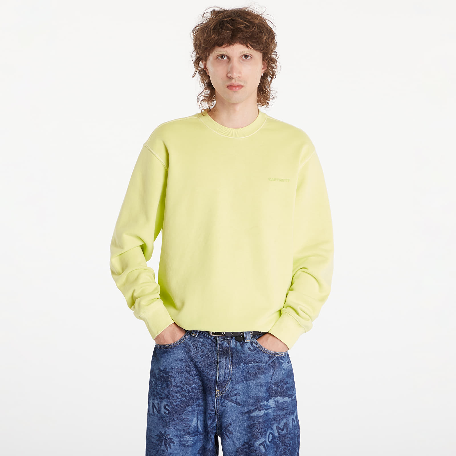 Kapucnis pulóverek és pulcsik Carhartt WIP Duster Script Sweatshirt UNISEX Arctic Lime Garment Dyed