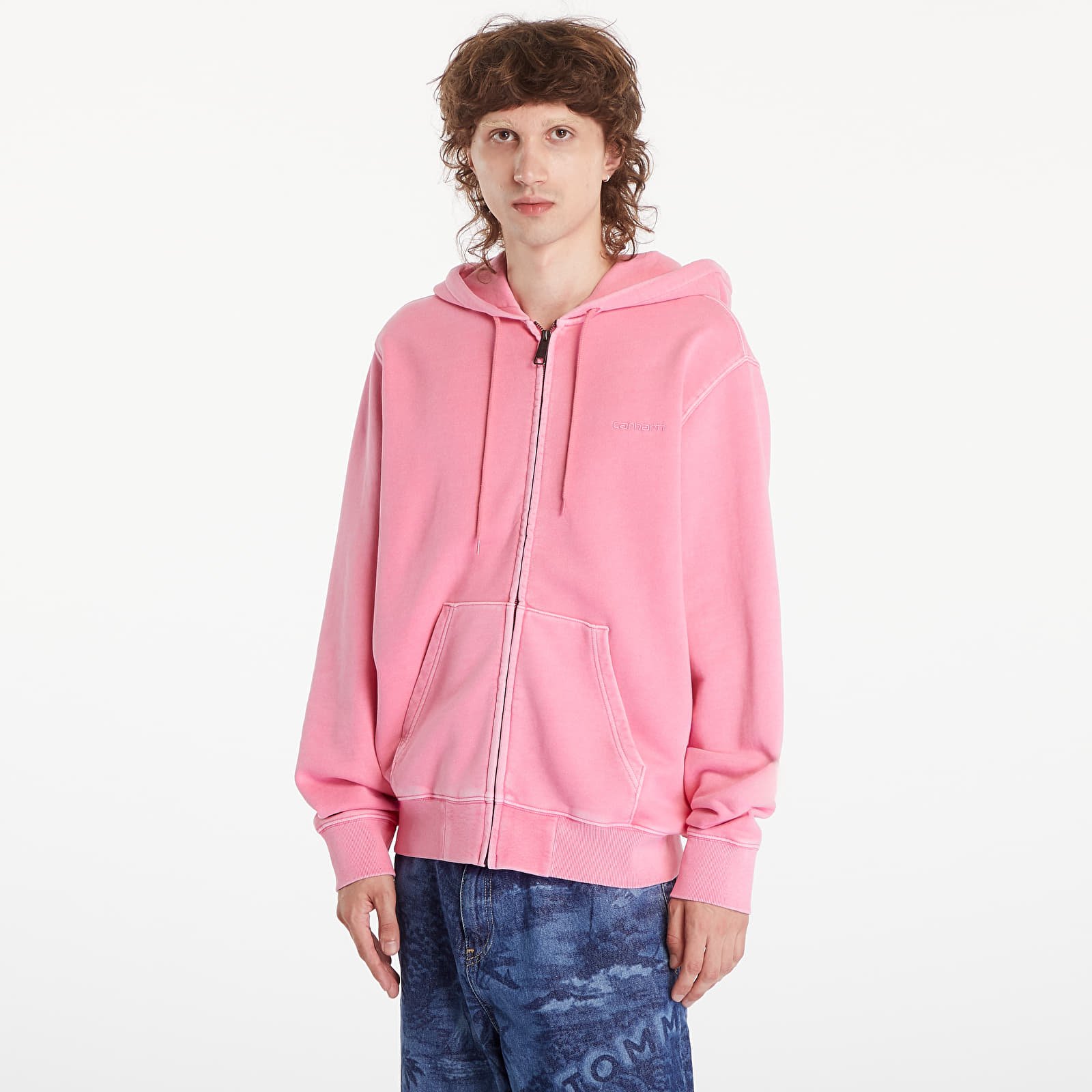 Kapucnis pulóverek és pulcsik Carhartt WIP Hooded Duster Script Jacket UNISEX Charm Pink Garment Dyed