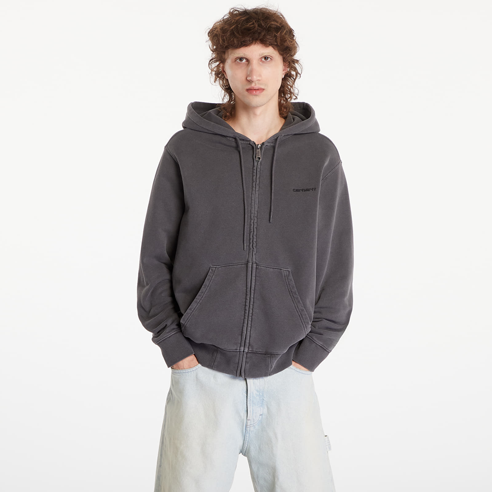 Hanorac Carhartt WIP Hooded Duster Script Jacket UNISEX Black Garment Dyed