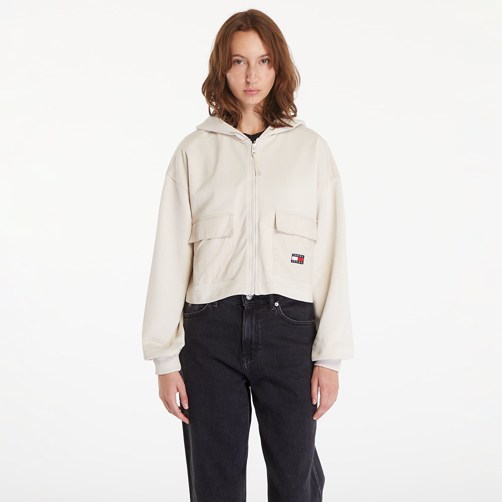 Hættetrøjer og sweatshirts Tommy Jeans W RLX Crop Fabric Mix Hoodie Newsprint