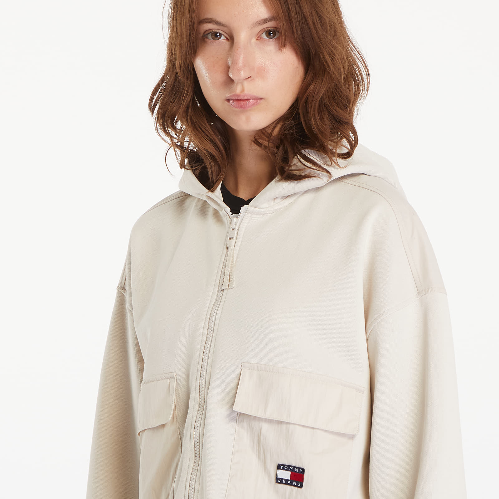 Hættetrøjer og sweatshirts Tommy Jeans W RLX Crop Fabric Mix Hoodie Newsprint
