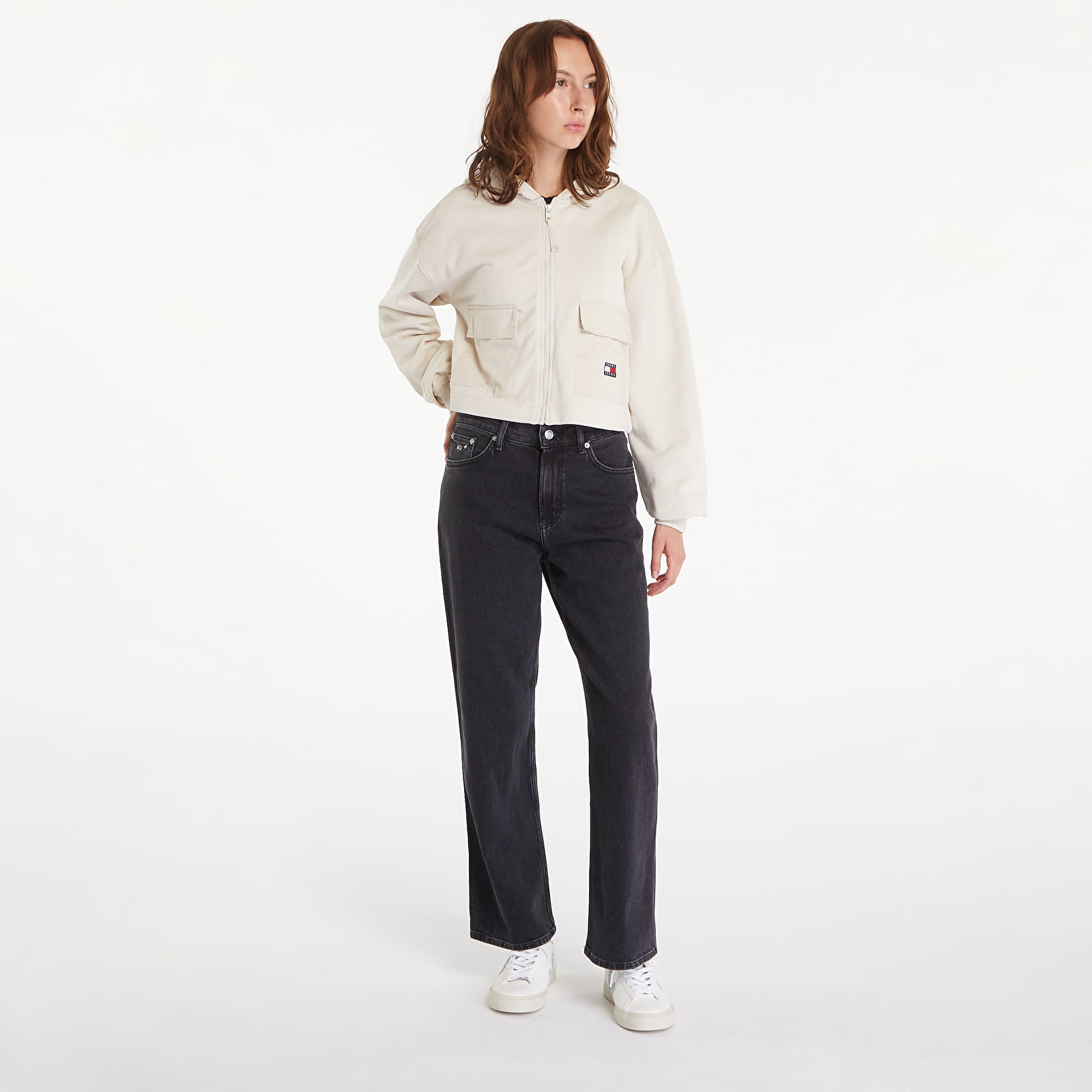 Hættetrøjer og sweatshirts Tommy Jeans W RLX Crop Fabric Mix Hoodie Newsprint