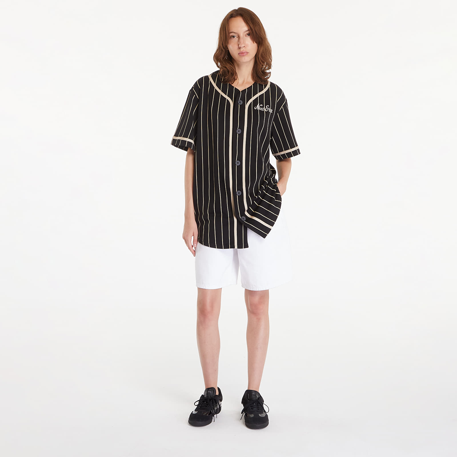 T-shirty męskie New Era Pinstripe Jersey Black/ Stone