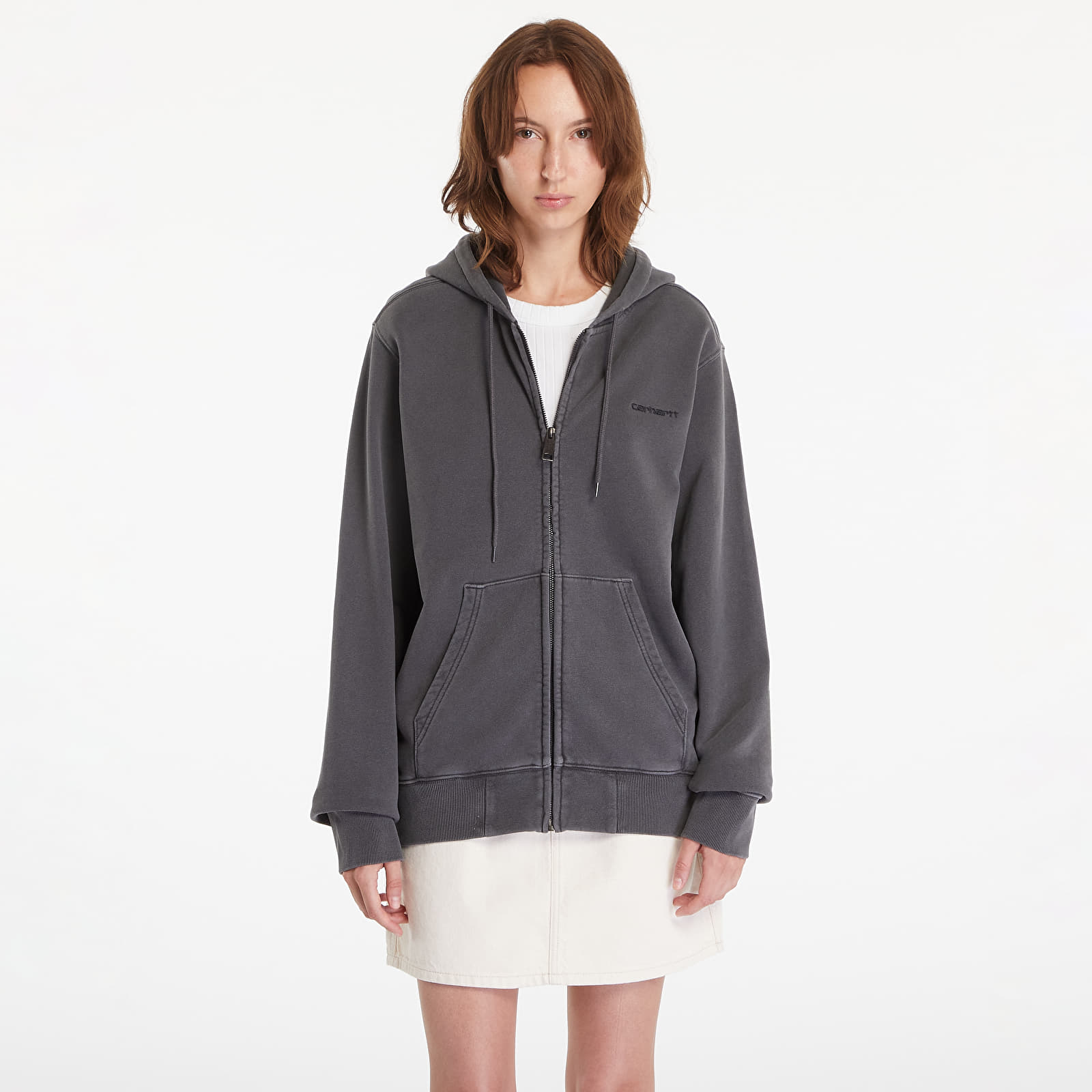 Kapucnis pulóverek és pulcsik Carhartt WIP Hooded Duster Script Jacket UNISEX Black Garment Dyed