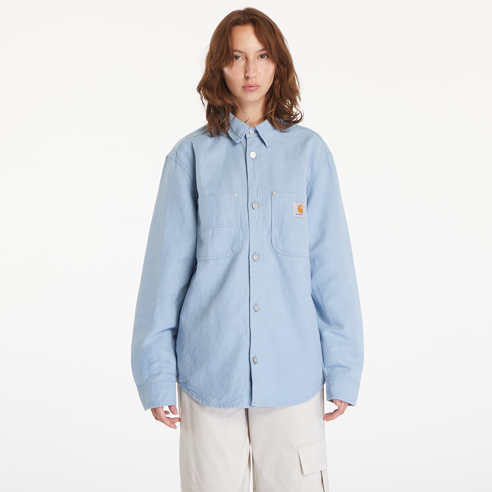 Pánské bundy Carhartt WIP Walter Shirt Jacket UNISEX Misty Sky Rinsed