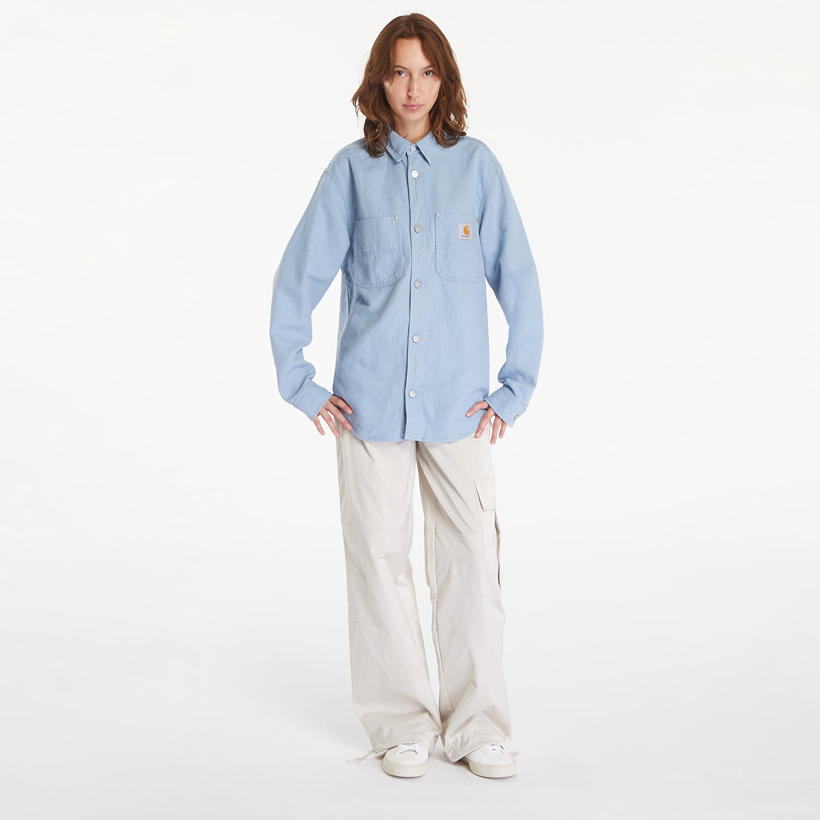 Pánské bundy Carhartt WIP Walter Shirt Jacket UNISEX Misty Sky Rinsed