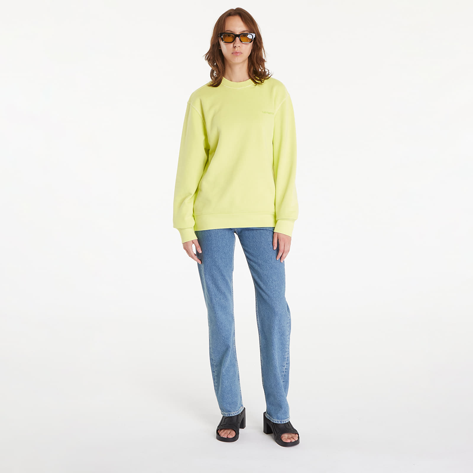 Kapucnis pulóverek és pulcsik Carhartt WIP Duster Script Sweatshirt UNISEX Arctic Lime Garment Dyed