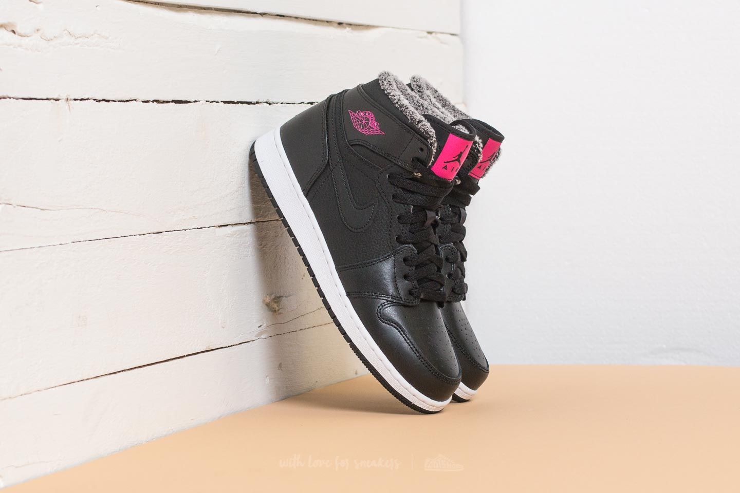 Pink and black high top jordans clearance