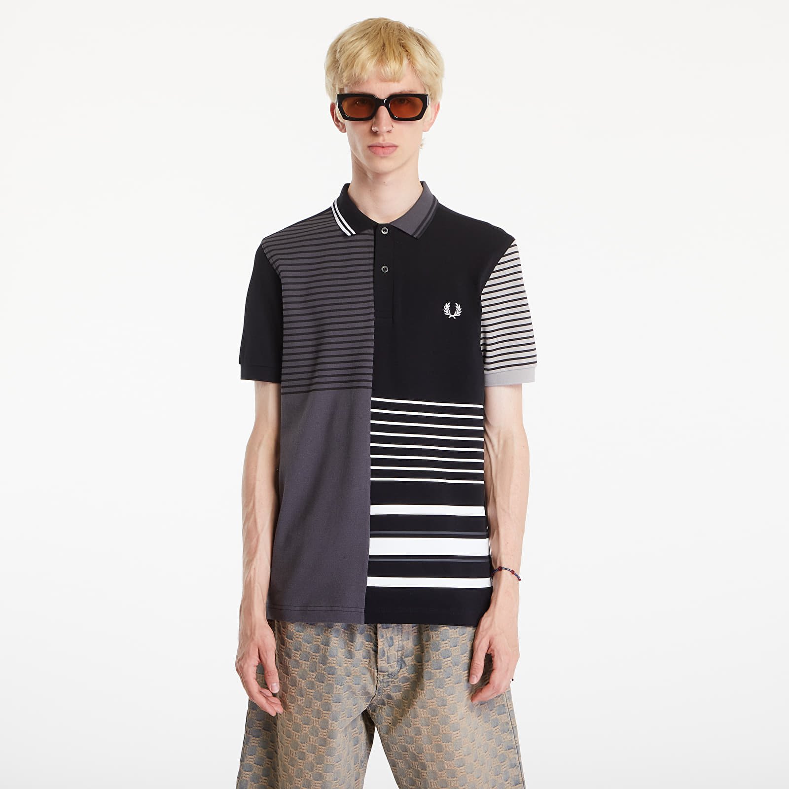 Koszulki FRED PERRY Beams Striped Panel Fp Polo T-Shirt Black
