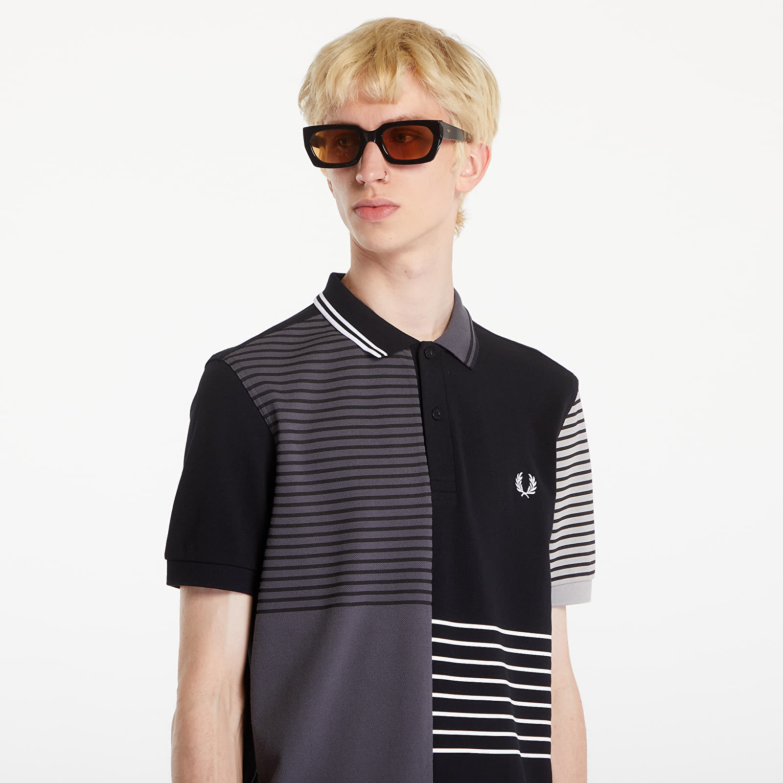 Koszulki FRED PERRY Beams Striped Panel Fp Polo T-Shirt Black