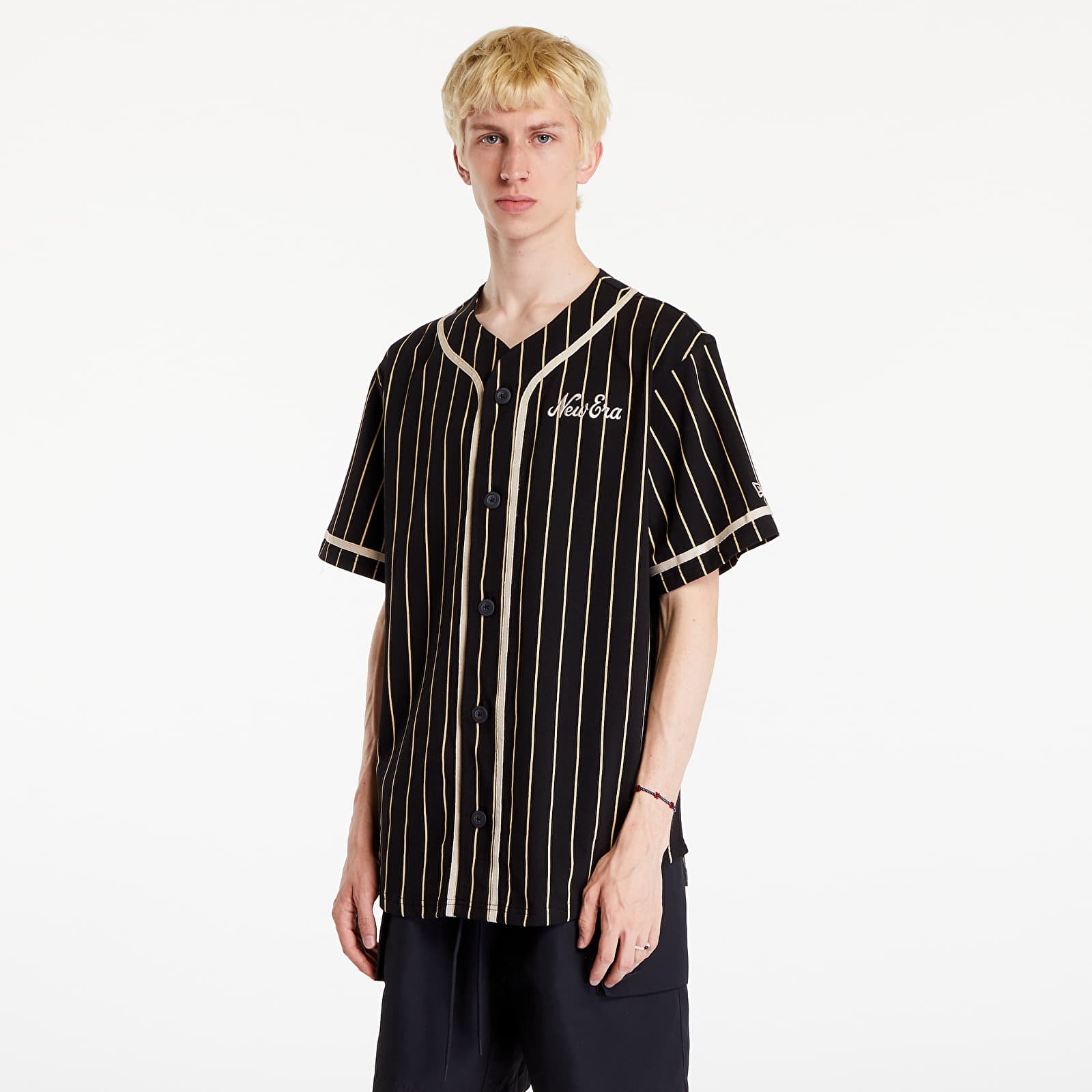 T-shirty męskie New Era Pinstripe Jersey Black/ Stone
