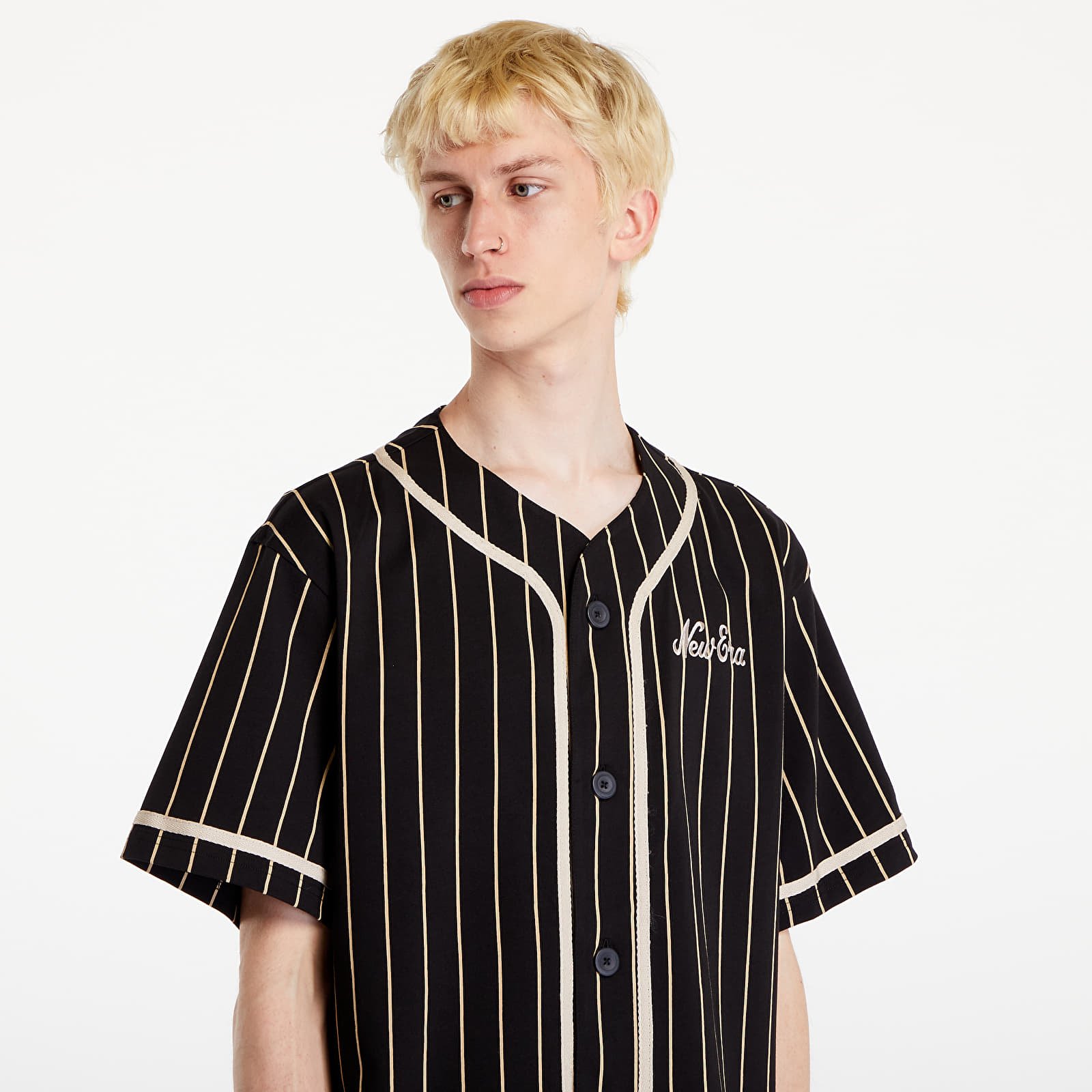 T-shirty męskie New Era Pinstripe Jersey Black/ Stone
