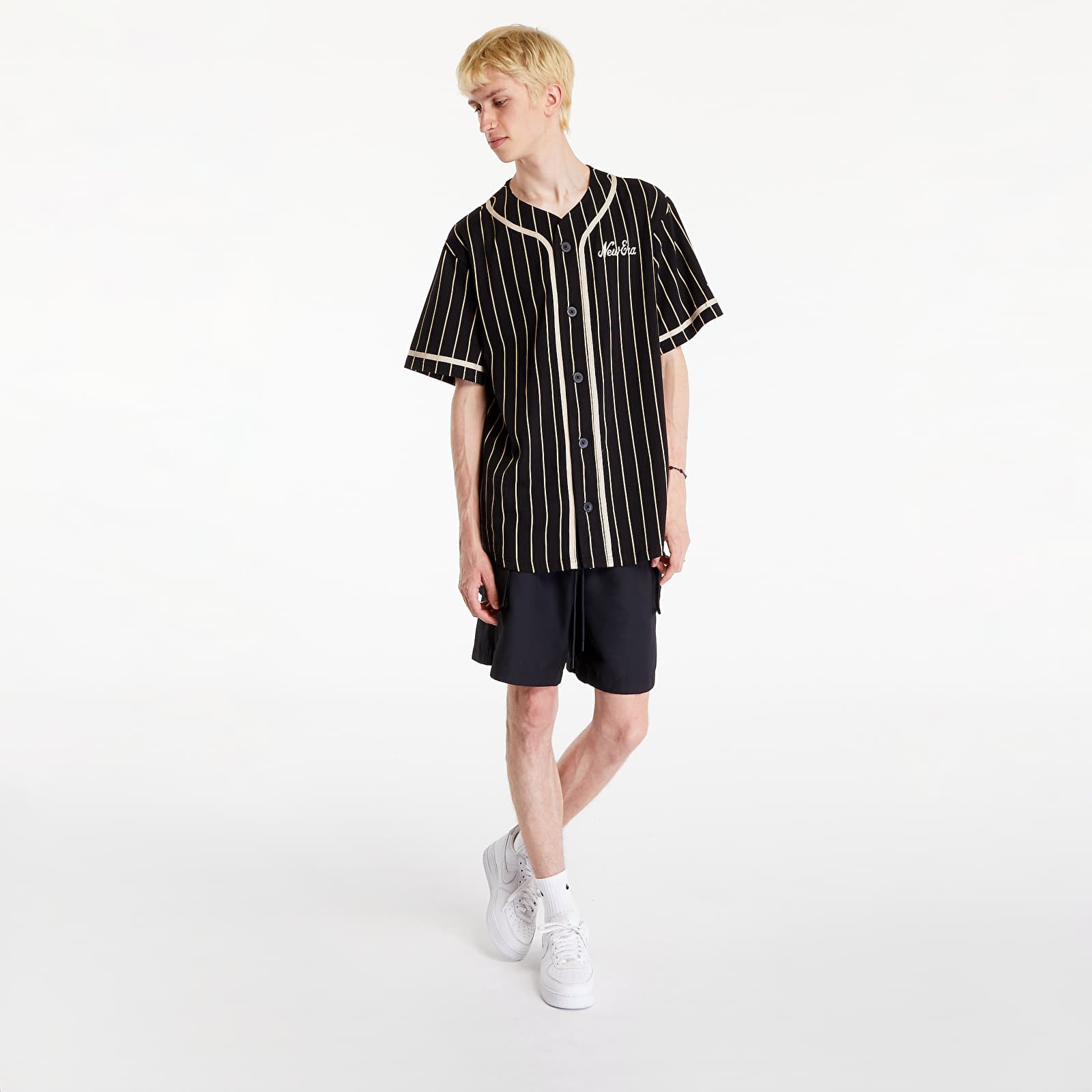 T-shirty męskie New Era Pinstripe Jersey Black/ Stone