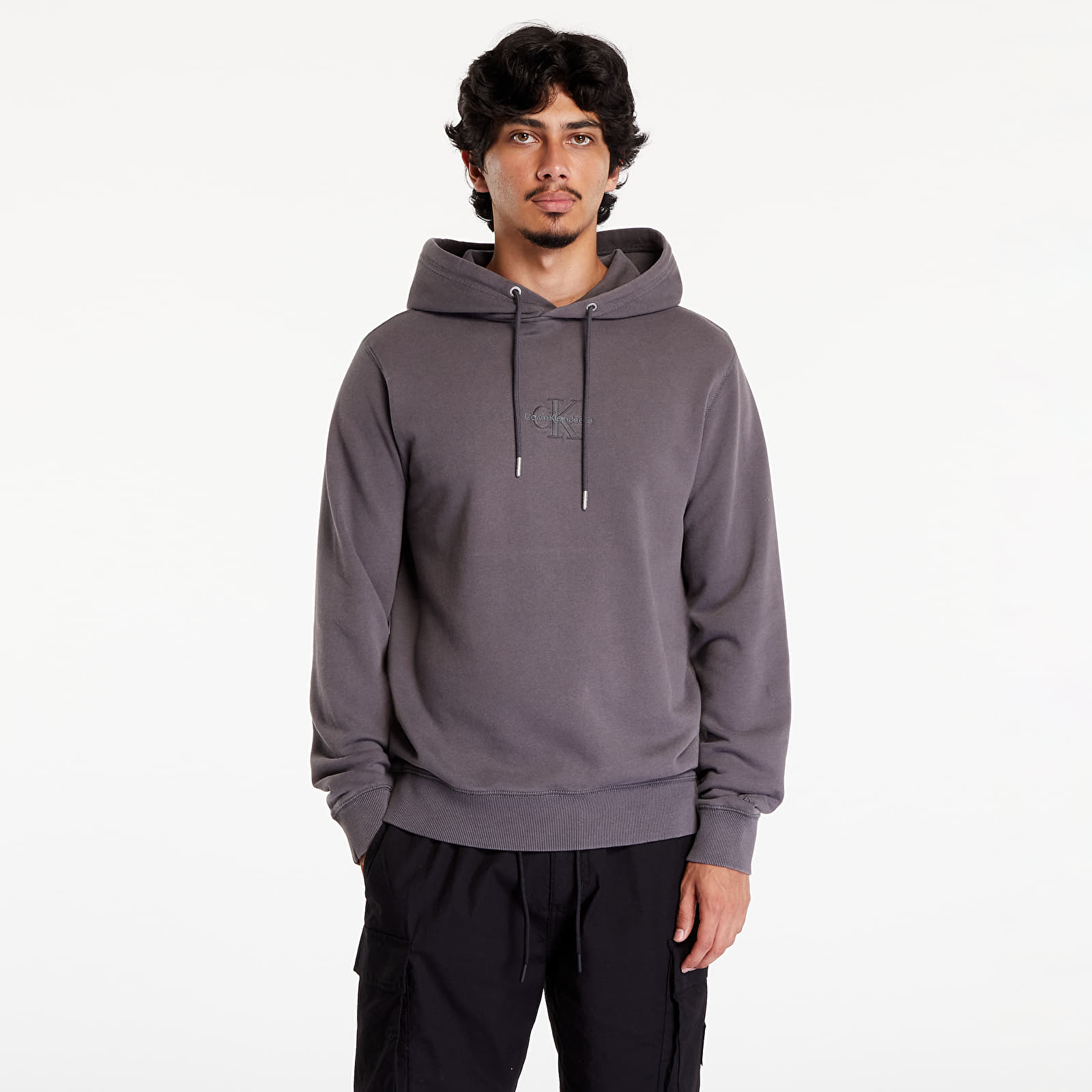 Mikiny Calvin Klein Jeans Washed Monologo Hoodie Gray