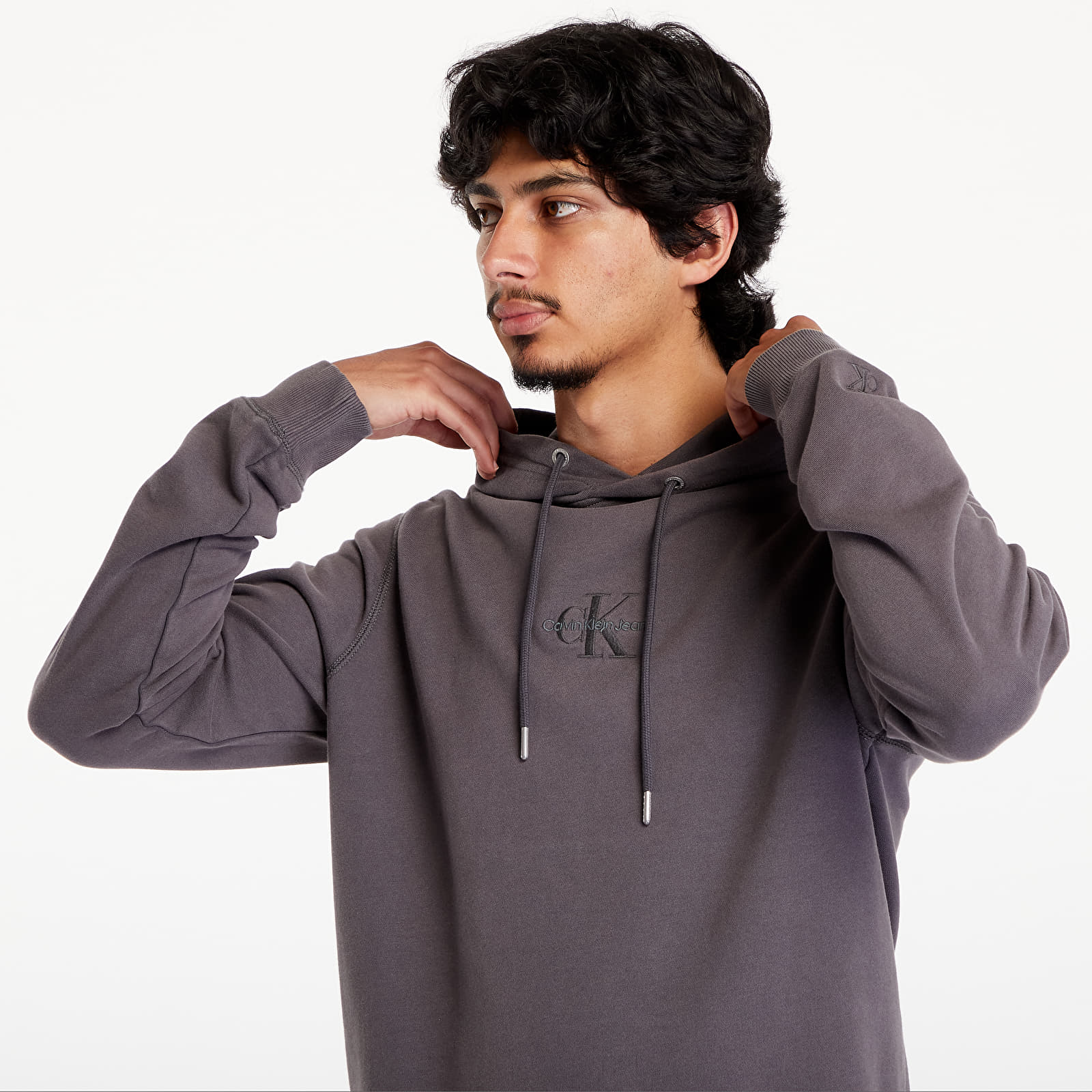 Mikiny Calvin Klein Jeans Washed Monologo Hoodie Gray