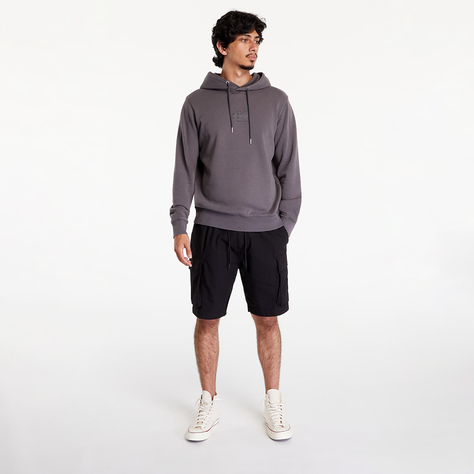 Mikiny Calvin Klein Jeans Washed Monologo Hoodie Gray