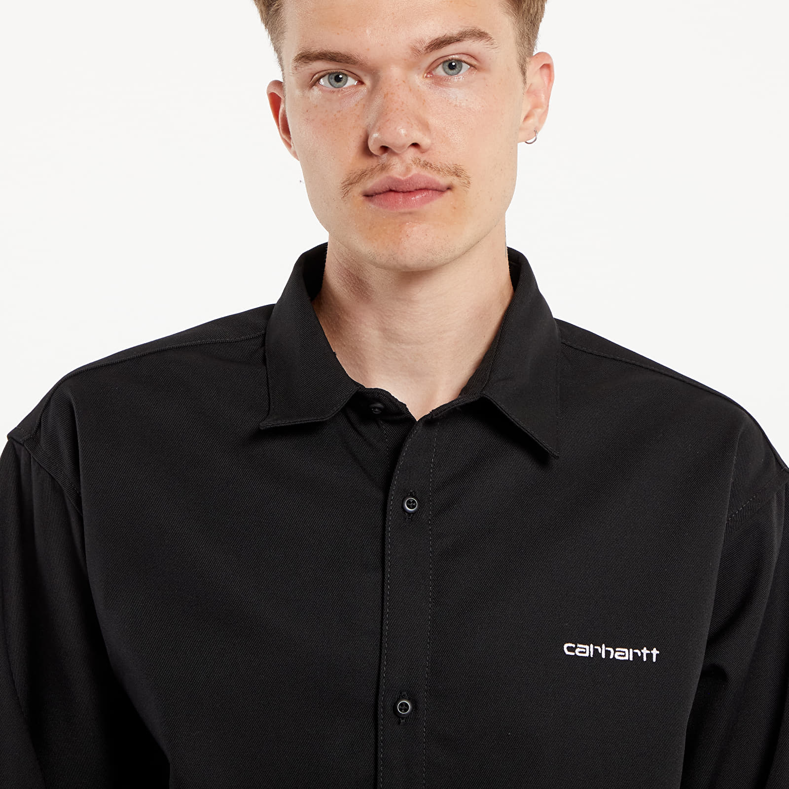 Skjorter Carhartt WIP L/S Module Script Shirt UNISEX Black/ White Rigid