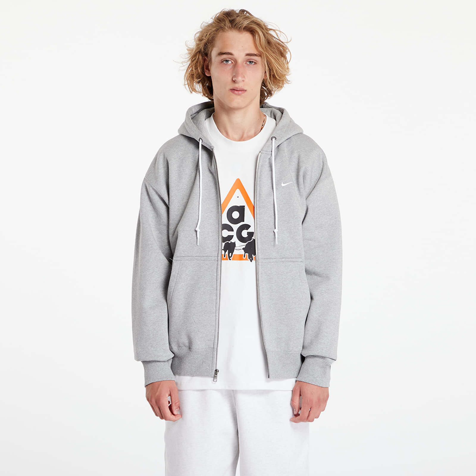 Sweatshirt Nike Solo Swoosh Men's Full-Zip Hoodie Dark Grey Heather/ White L