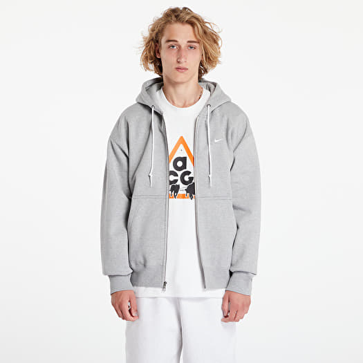 Mikina Nike Solo Swoosh Men's Full-Zip Hoodie Dark Grey Heather/ White