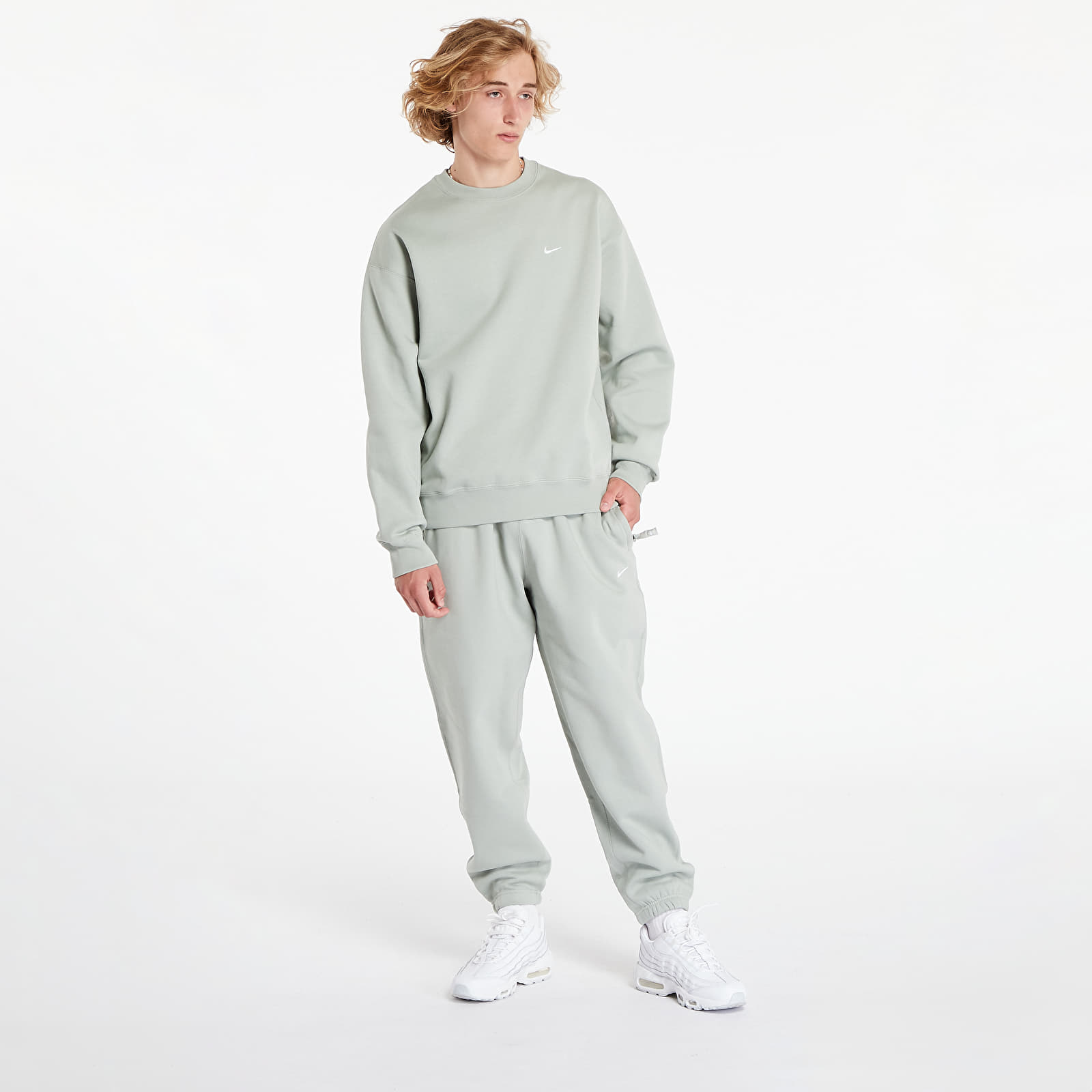 Hupparit ja collegepaidat Nike Solo Swoosh Men's Fleece Crew Jade Horizon/ White