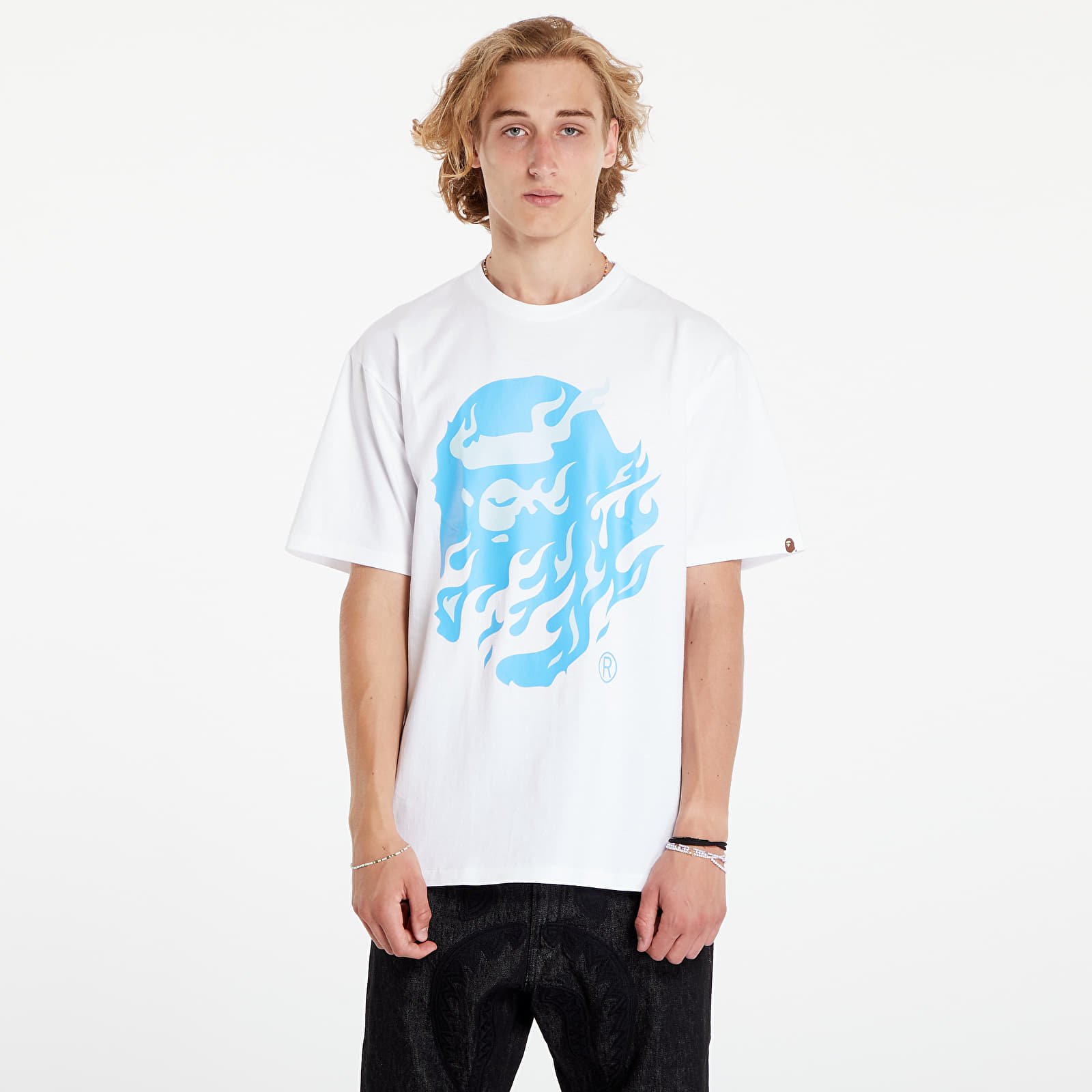 Marškinėliai A BATHING APE Flame Ape Head Tee White/ Blue