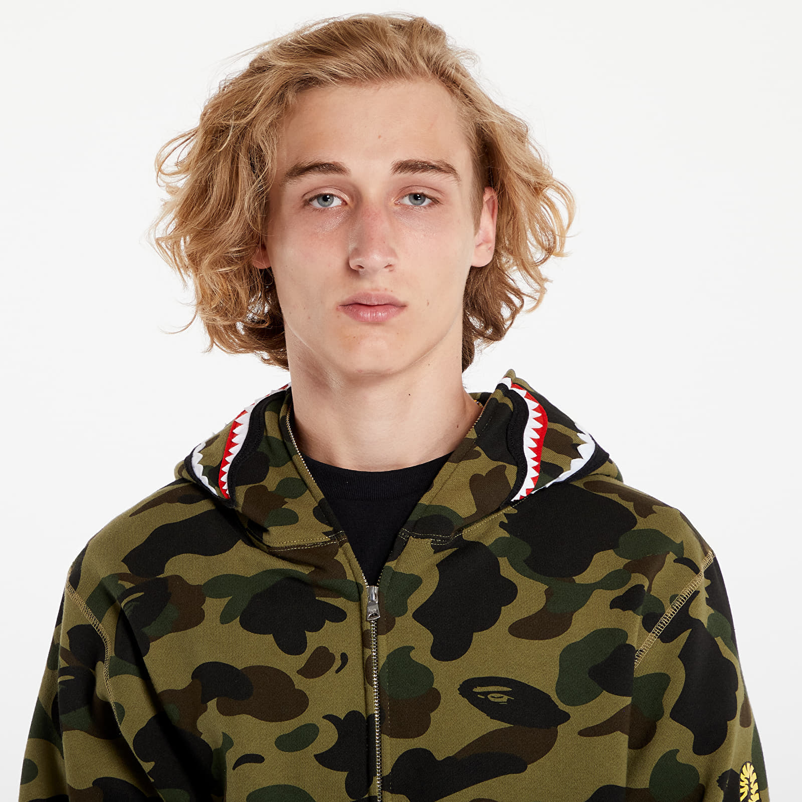 Hanorac A BATHING APE 1St Camo 2Nd Shark Full Zip Hoodie Green - 1 | YEO