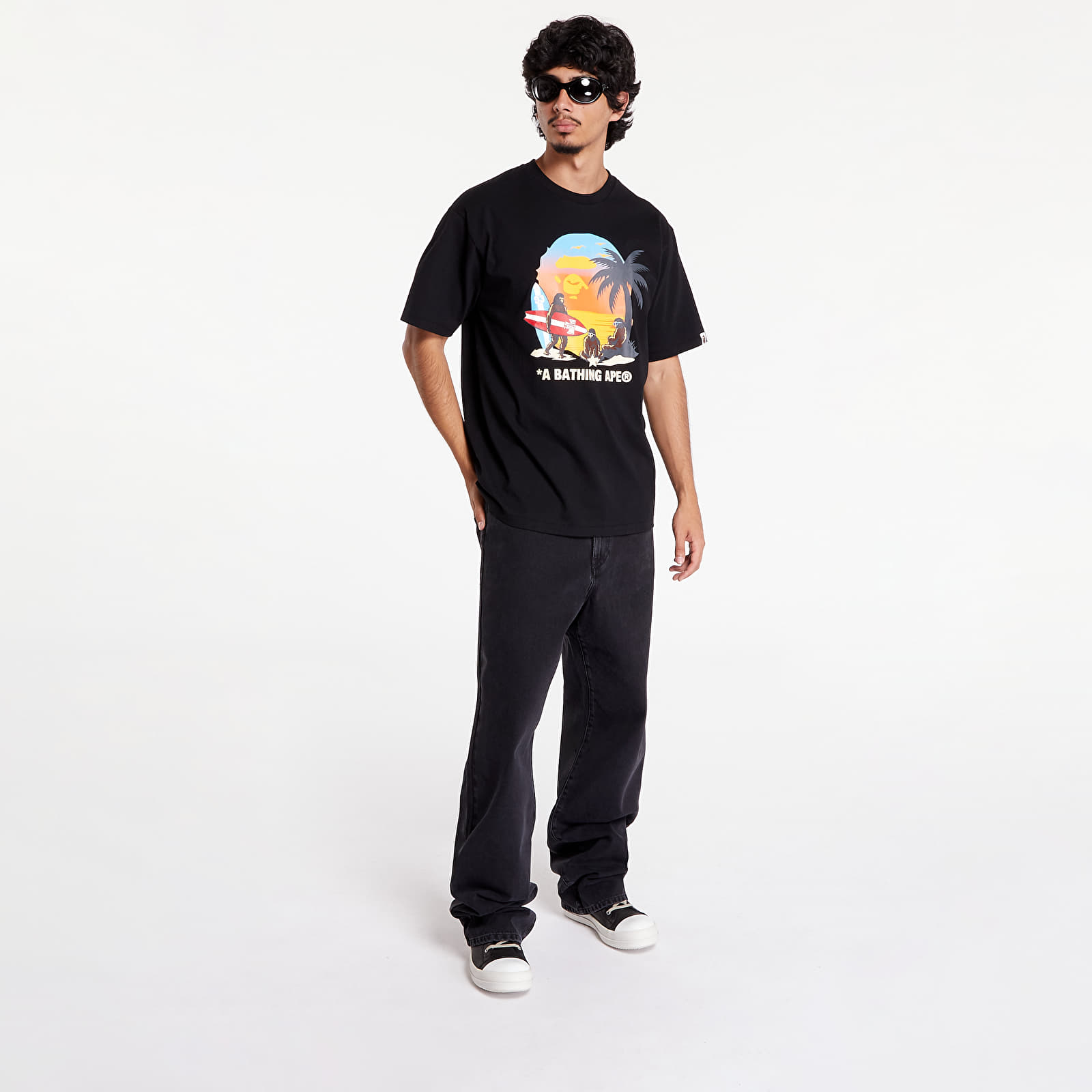 Tričká A BATHING APE Sunset Beach Ape Head Tee M Black