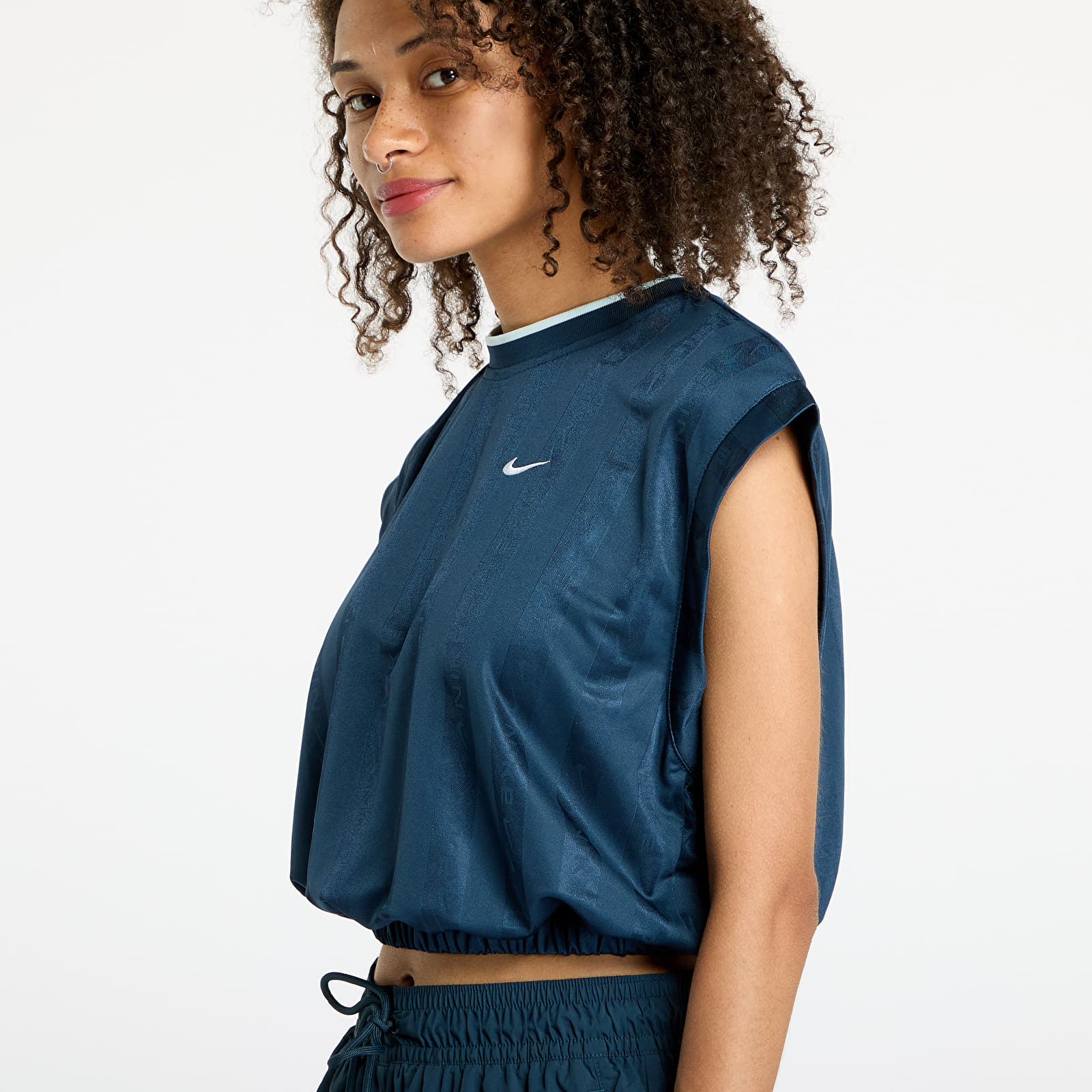 Dámská trička Nike Sportswear Collection Women's Dri-FIT Jacquard Short-Sleeve Jersey Top Armory Navy/ Armory Navy/ White
