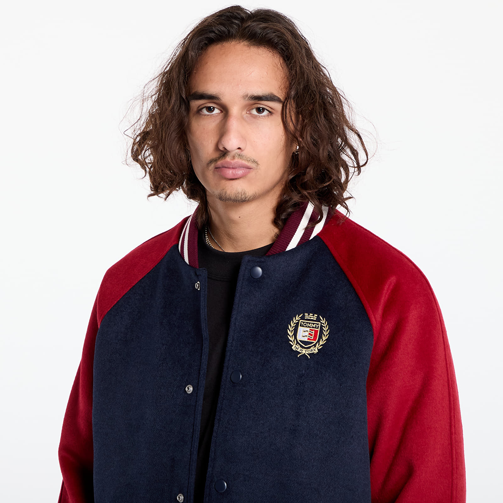Bomber Jackets Tommy Jeans Wool Blend Crest Bomber Dark Night Navy/ Regatta Red