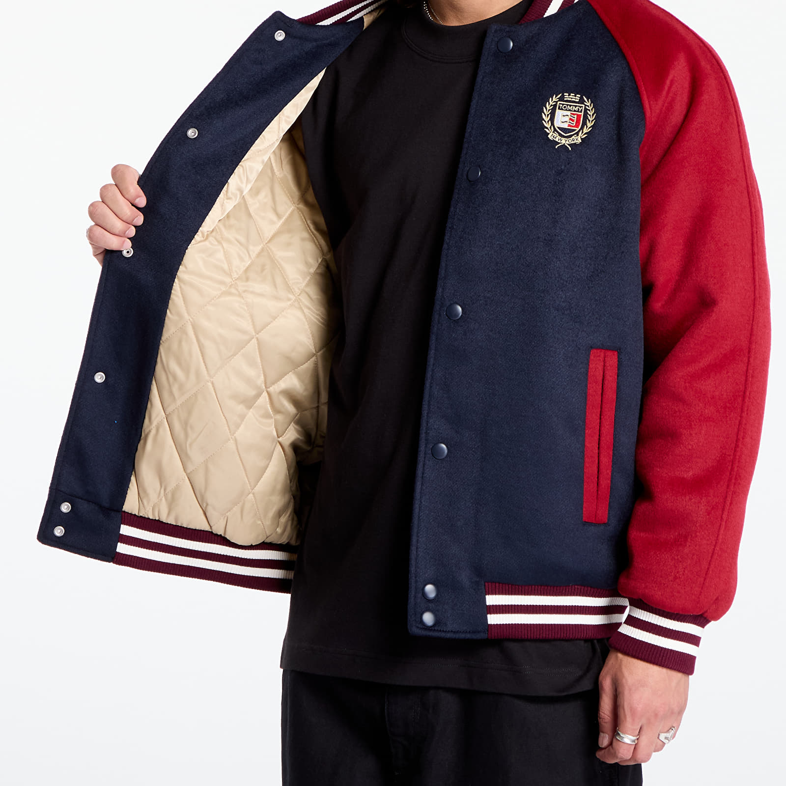 Bomber Jackets Tommy Jeans Wool Blend Crest Bomber Dark Night Navy/ Regatta Red